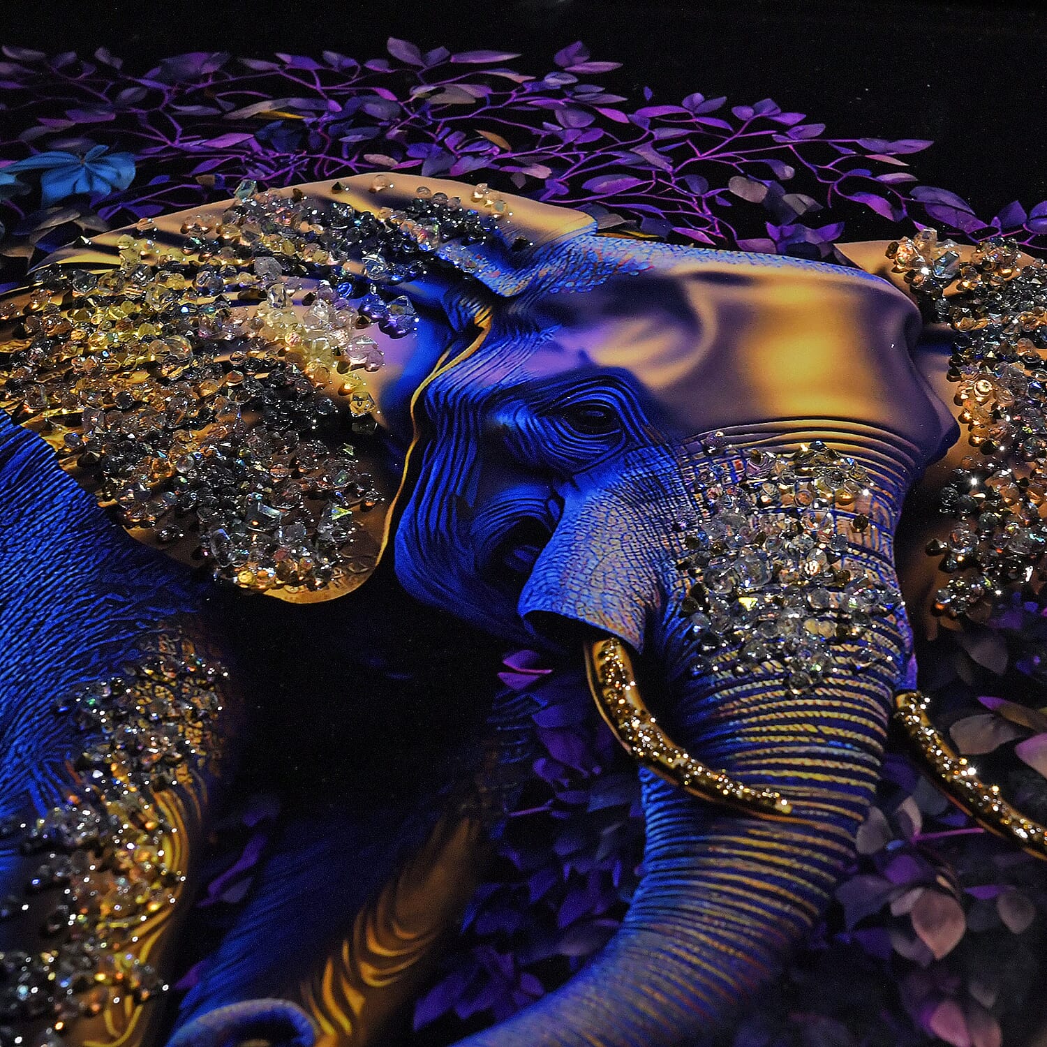 Elephant Crystal Painting with Frame (Size 60x40 cm) - Multi