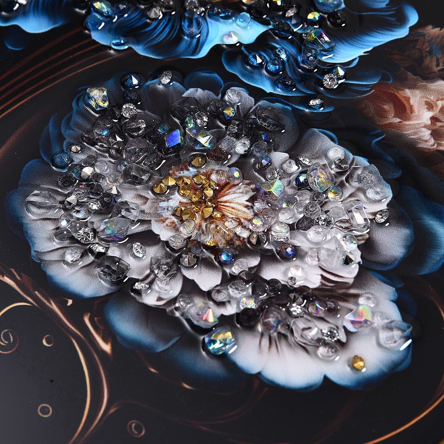 Set of 3 Floral Crystal Painting with Frame (Size 25x20 cm) - Multi