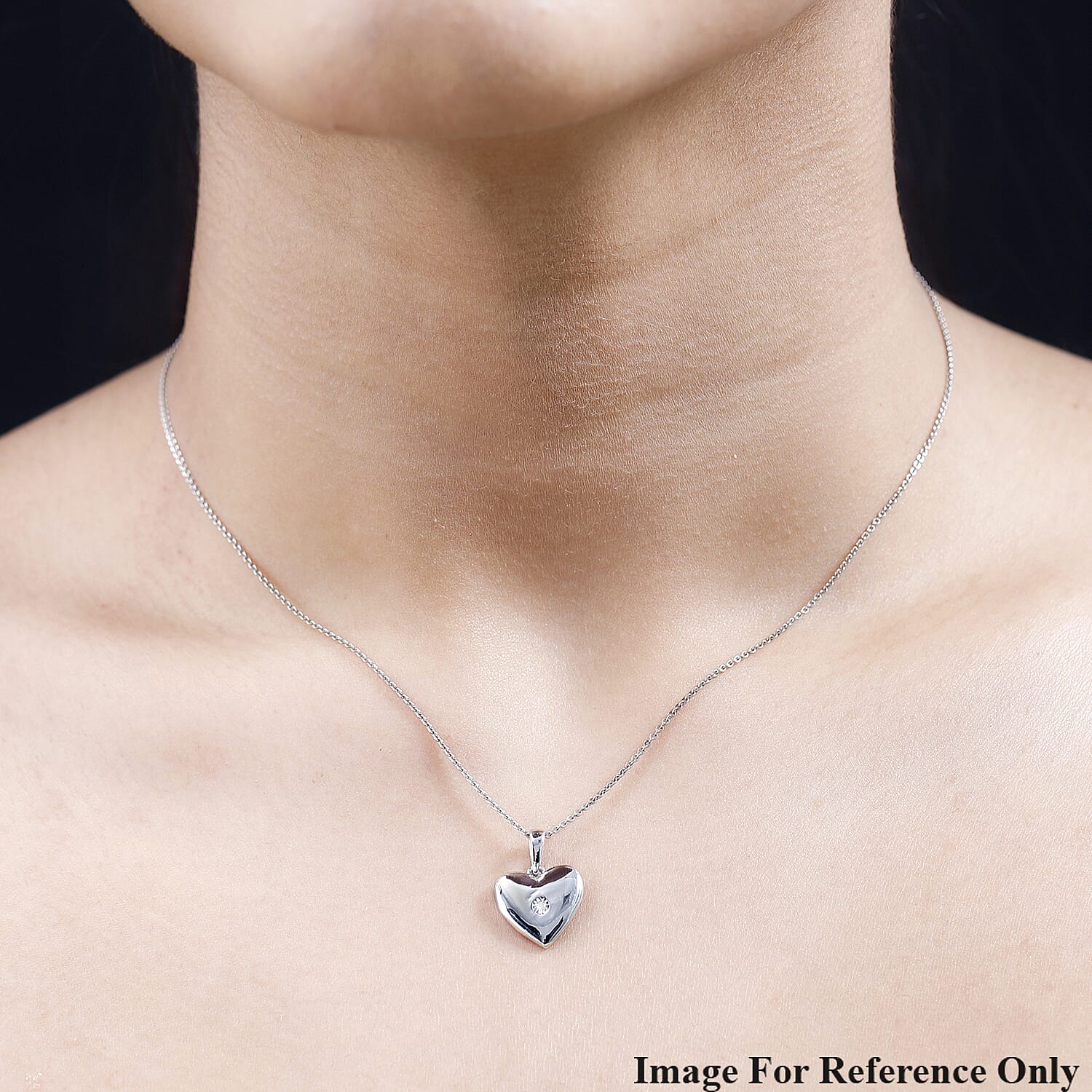  White Diamond Heart Pendant in Platinum Overlay Sterling Silver 0.01 ct 0.010 Ct.