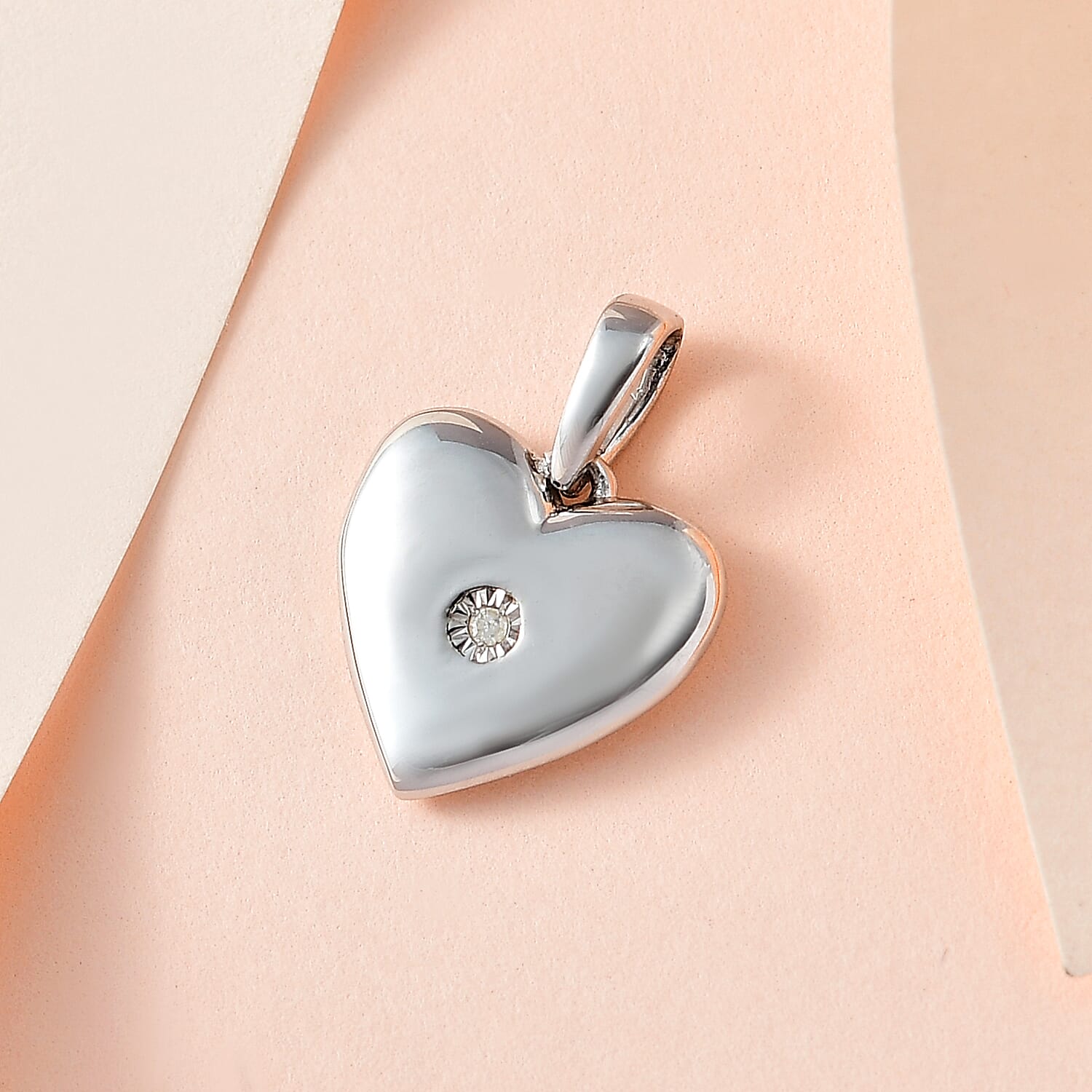  White Diamond Heart Pendant in Platinum Overlay Sterling Silver 0.01 ct 0.010 Ct.