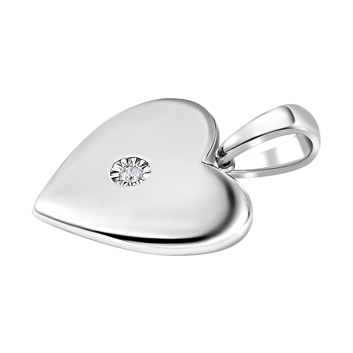  White Diamond Heart Pendant in Platinum Overlay Sterling Silver 0.01 ct 0.010 Ct.
