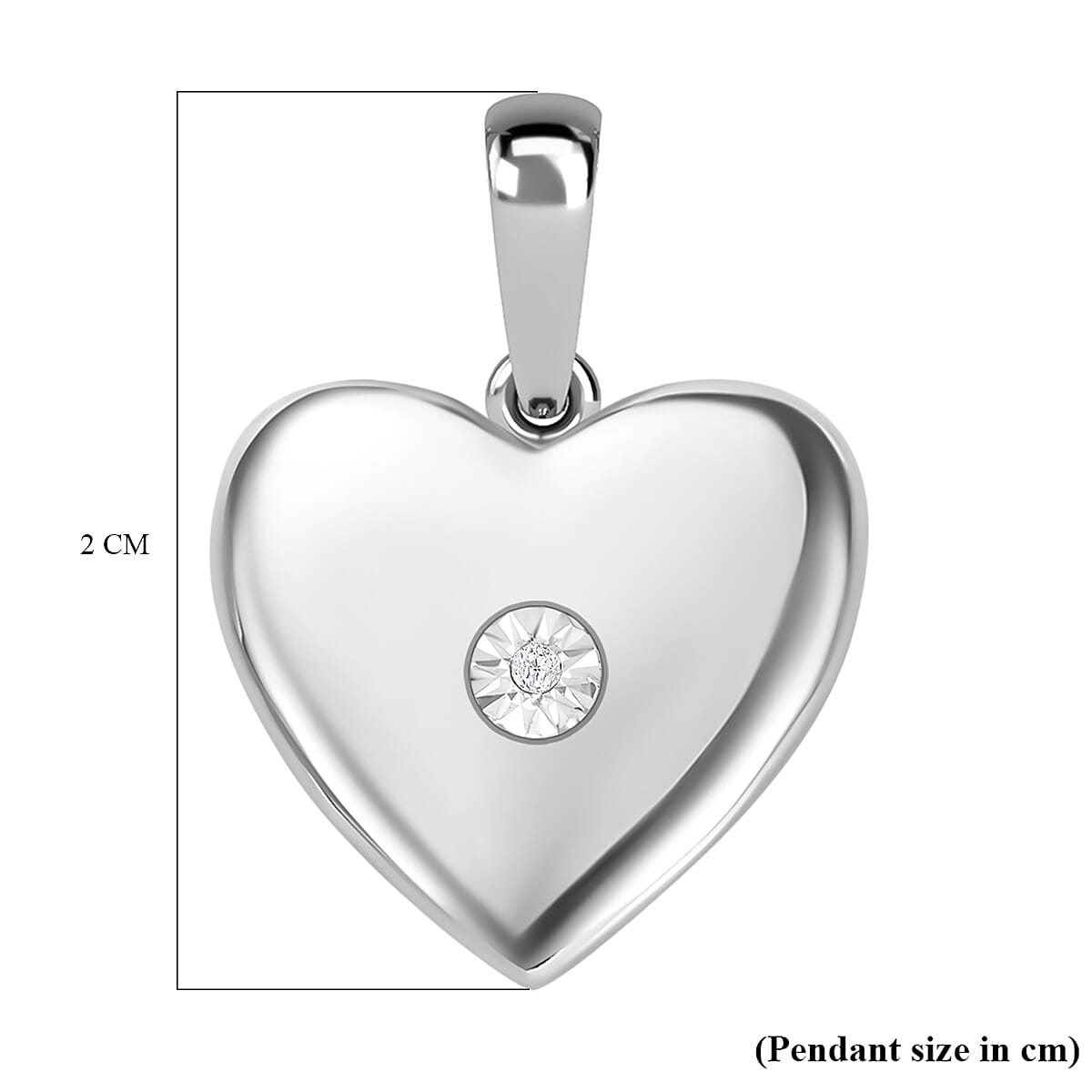  White Diamond Heart Pendant in Platinum Overlay Sterling Silver 0.01 ct 0.010 Ct.