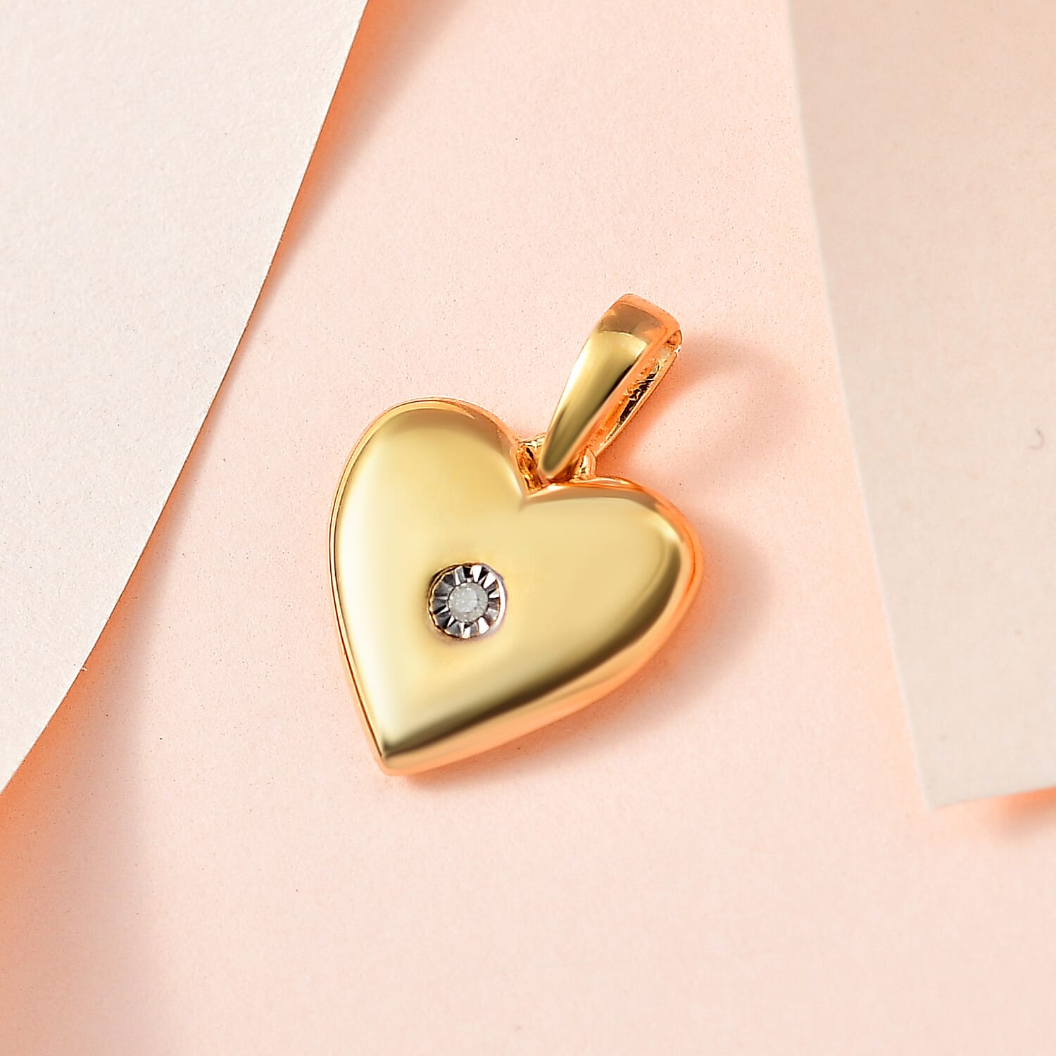 Diamond Heart Pendant in 18K Yellow Gold Vermeil Plated Sterling Silver
