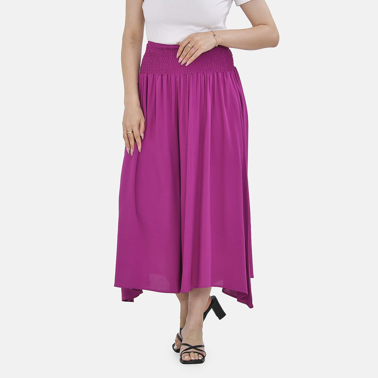 TAMSY Smocked Waist Culottes  - Black