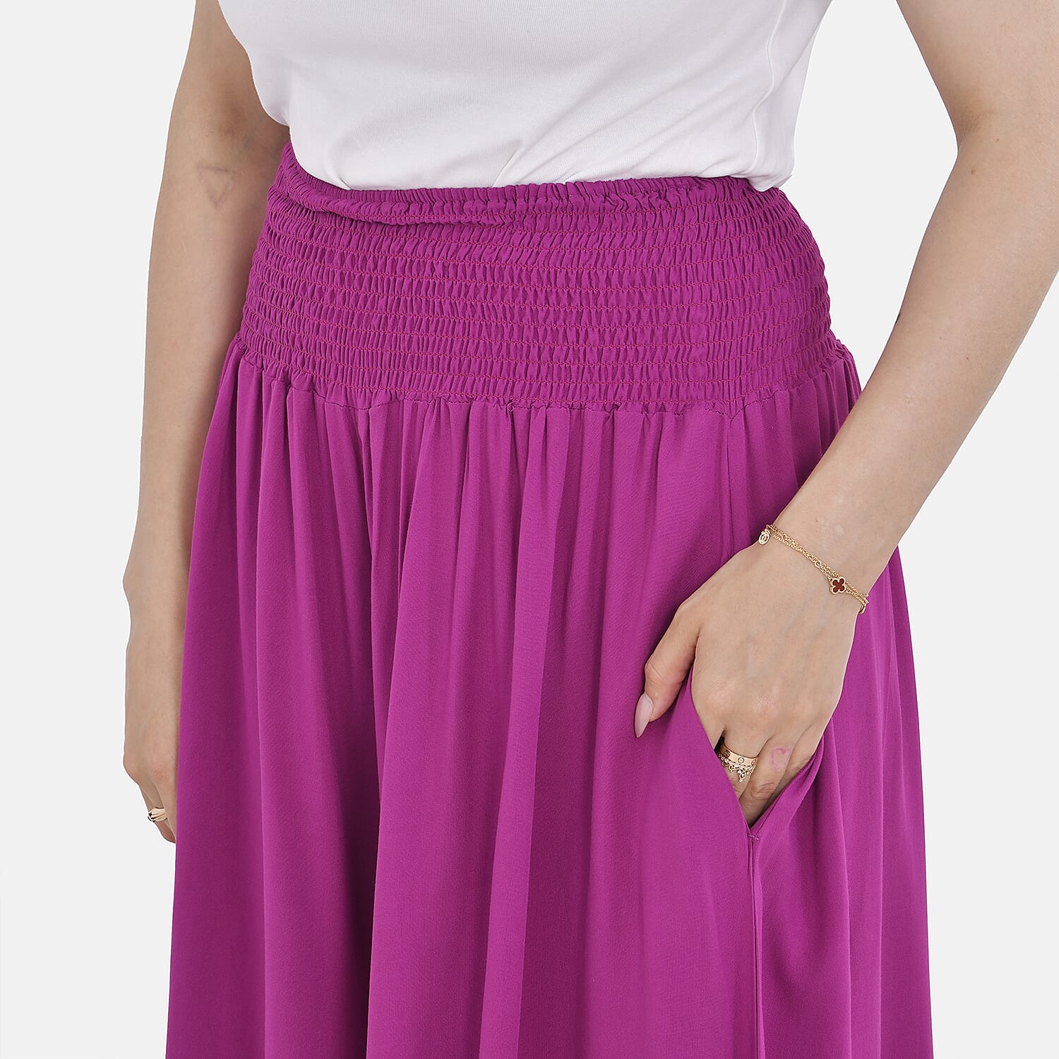 TAMSY Smocked Waist Culottes  - Black