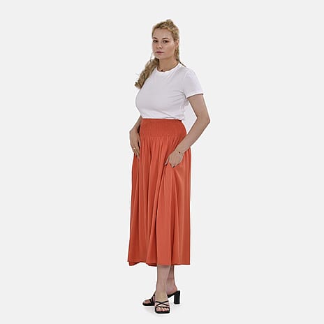 Tamsy 100% Viscose Smocked Waist Culottes (One Size) - Orange