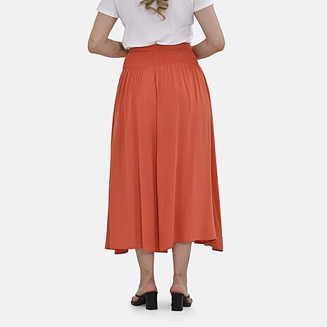 Tamsy 100% Viscose Smocked Waist Culottes (One Size) - Orange