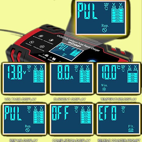 8A Car Battery Charger, (12V 24V) - Black