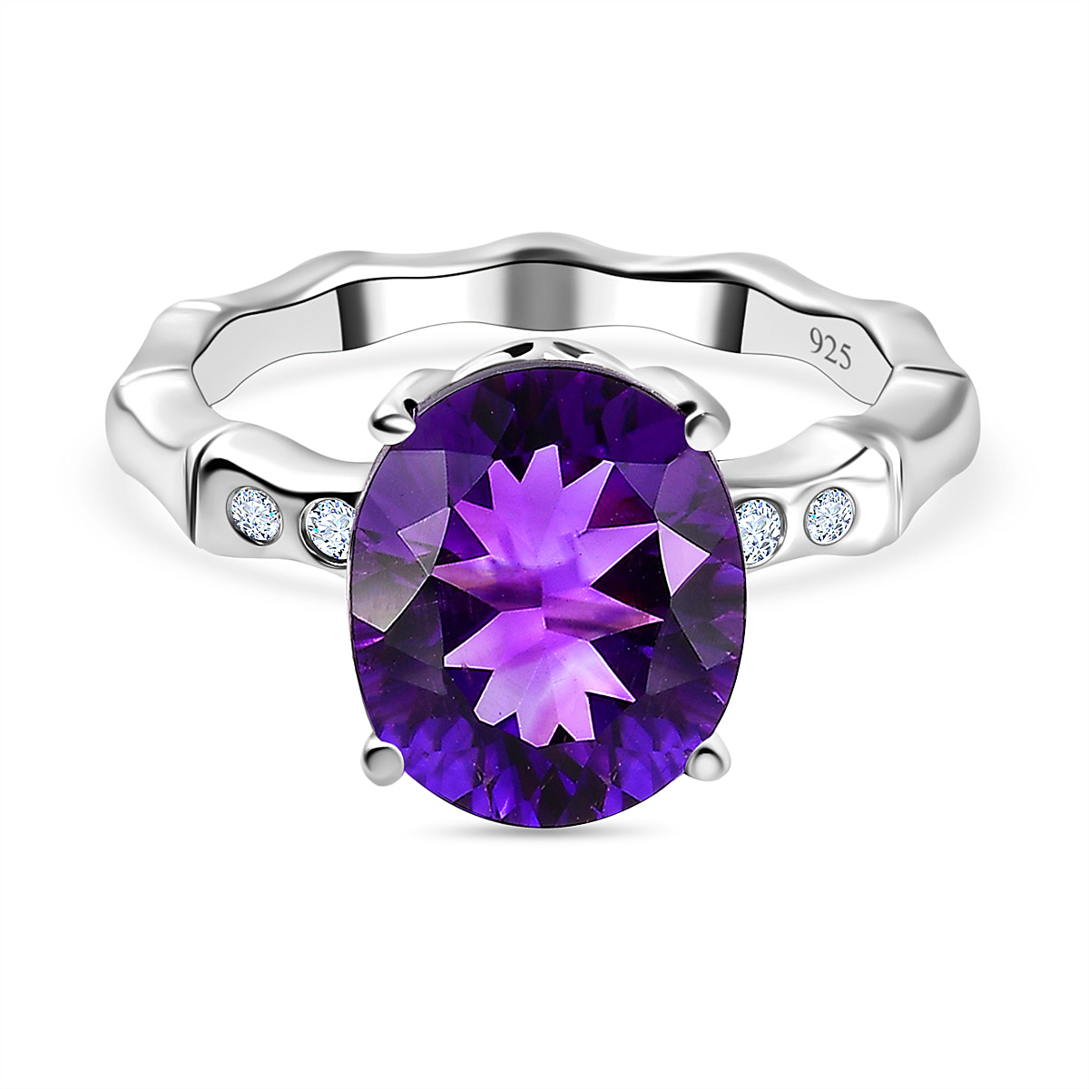 Moroccan Amethyst & Moissanite Ring in Platinum Overlay Sterling Silver 3.47 Ct.