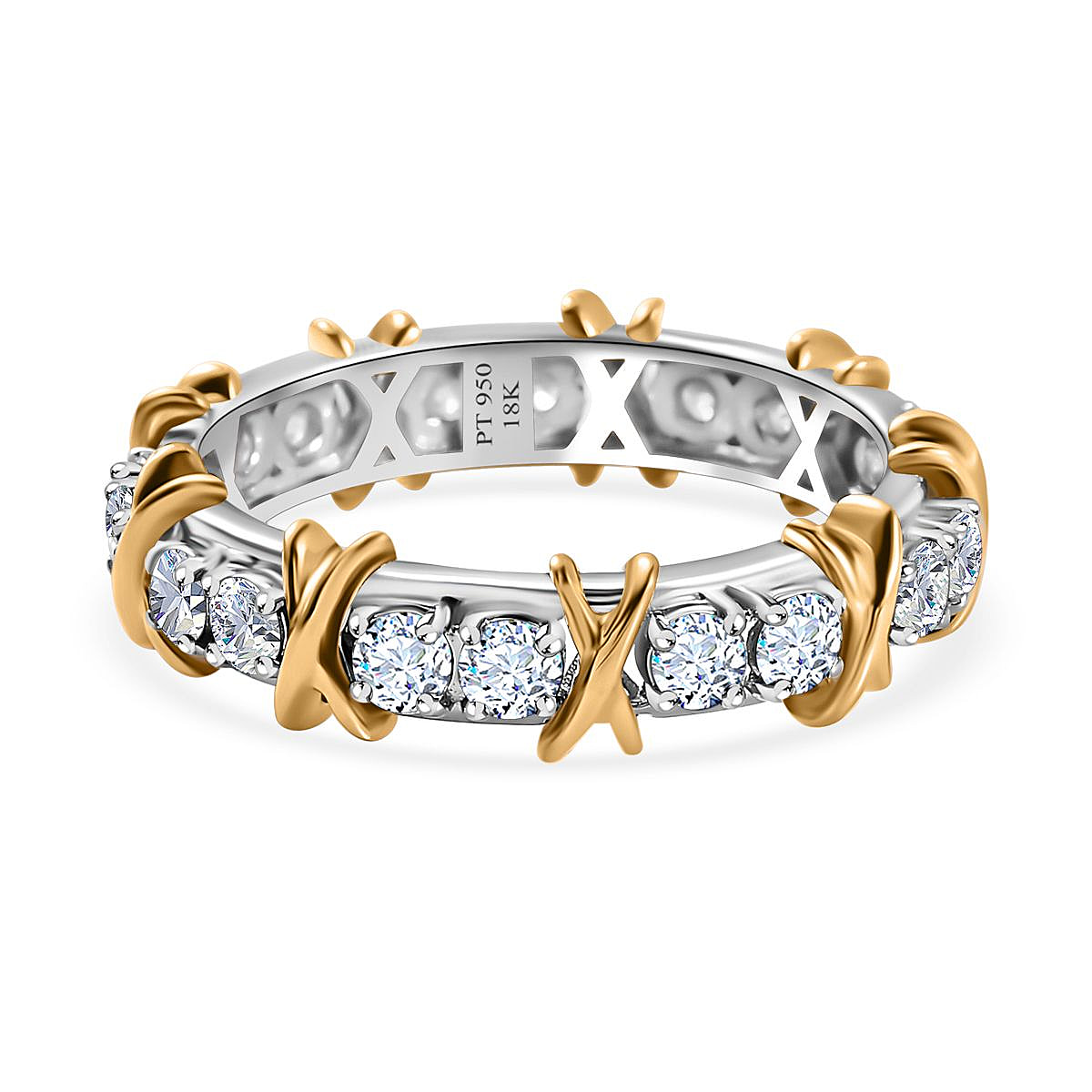 Designer Inspired - 950 Platinum & 18K Gold SGL Certified Diamond (I1-I2-G-H) Criss Cross Ring 1.00 Ct.