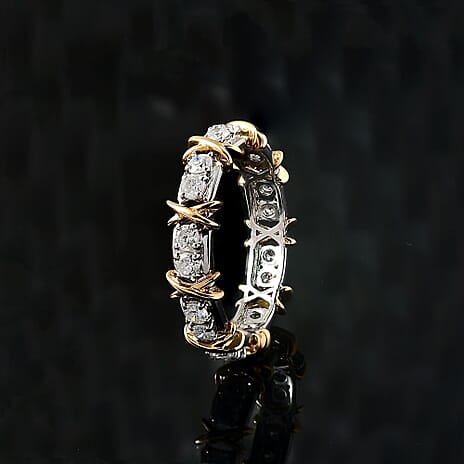 Designer Inspired - 950 Platinum & 18K Yellow Gold SGL Certified Diamond (I1-I2-G-H) Criss Cross Ring 1.00 Ct.