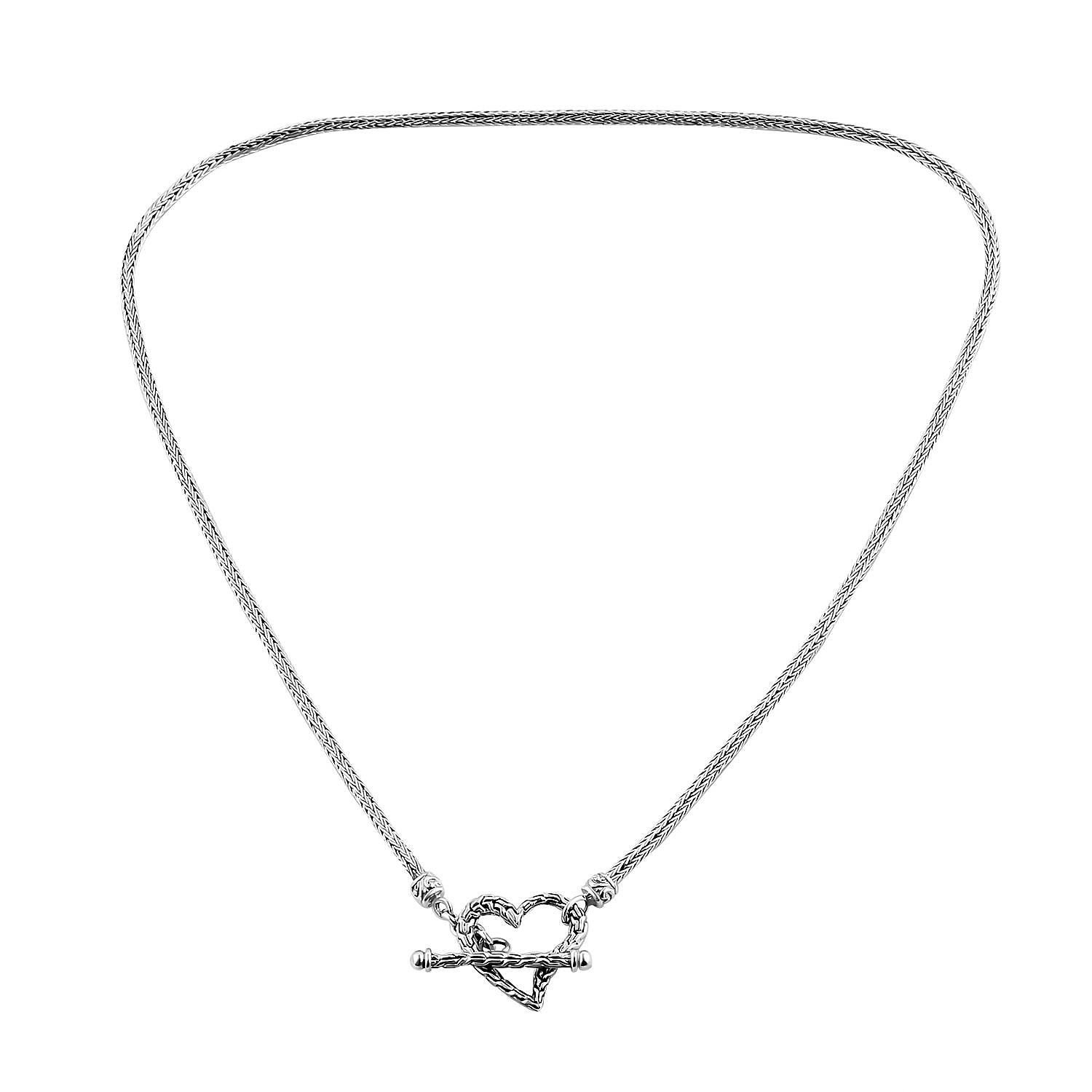 Royal Bali Collection - Designer Inspired Artisan Crafted Heart Toggle Necklace in Sterling Silver (Size - 20), Silver Wt. 20.02 Gms