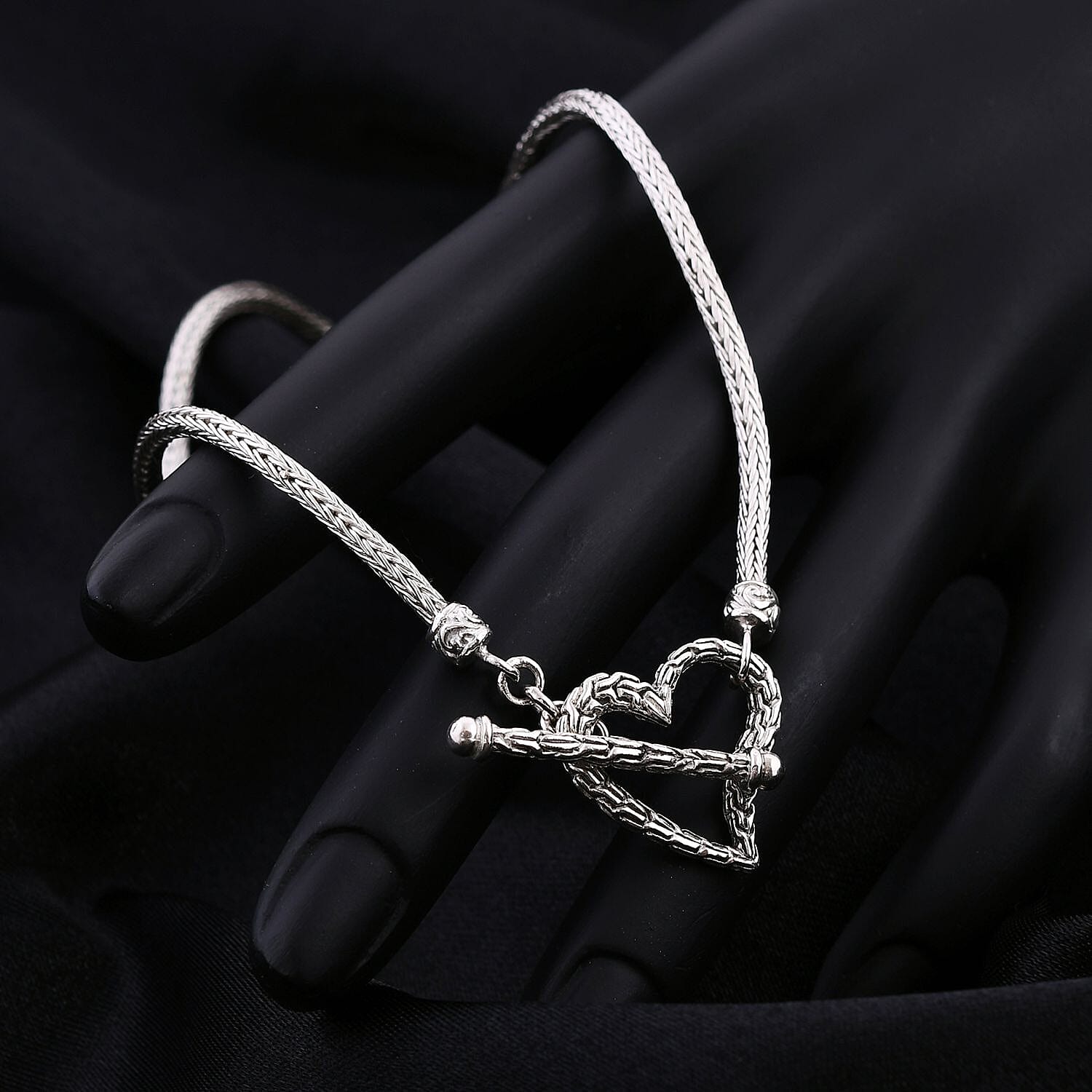 Royal Bali Collection - Designer Inspired Artisan Crafted Heart Toggle Necklace in Sterling Silver (Size - 20), Silver Wt. 20.02 Gms