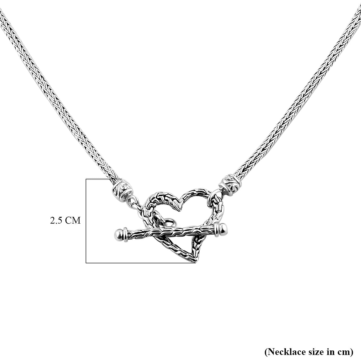 Royal Bali Collection - Designer Inspired Artisan Crafted Heart Toggle Necklace in Sterling Silver (Size - 20), Silver Wt. 20.02 Gms