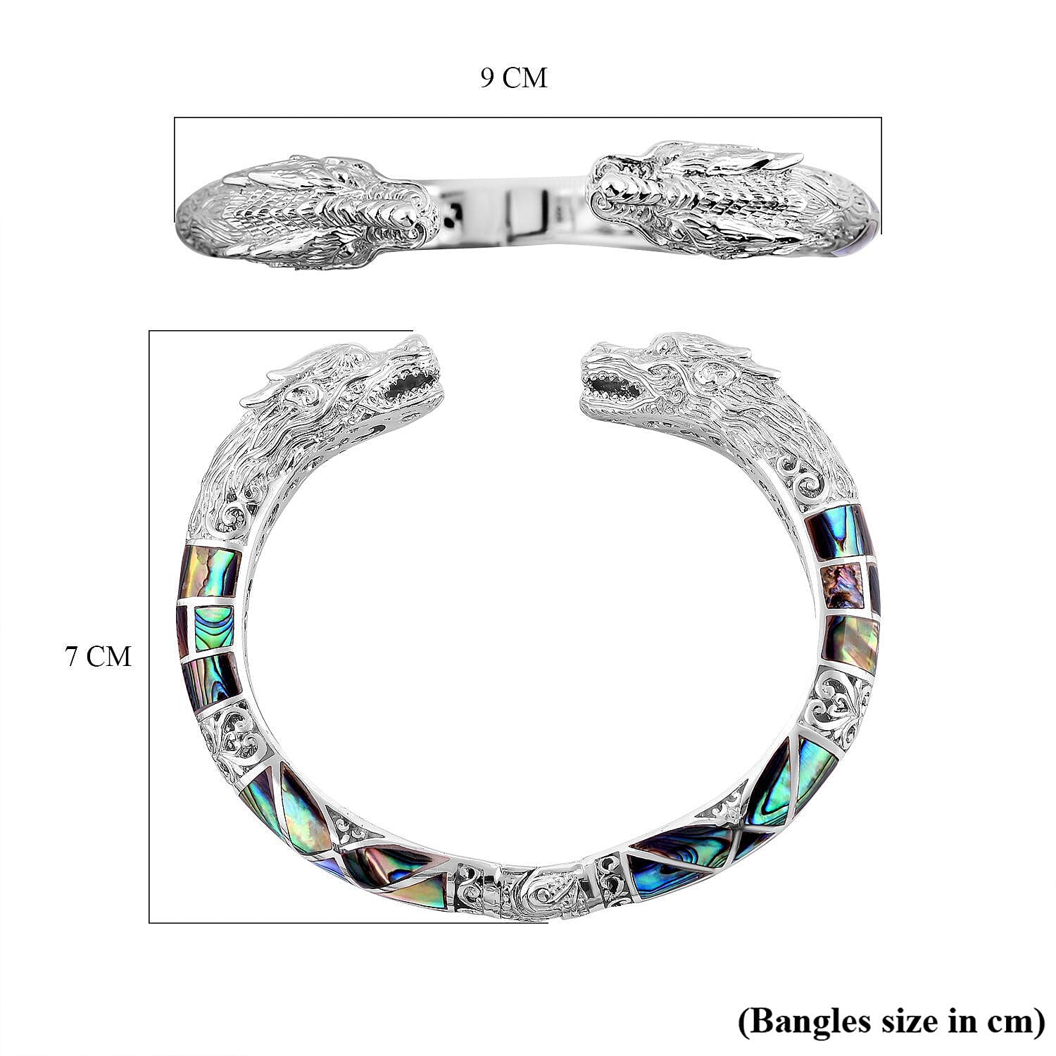 Royal Bali Collection - Artisan Crafted Abalone Shell Cuff Bangle (Size 7.5) Sterling Silver, Silver Wt. 44.75 GM