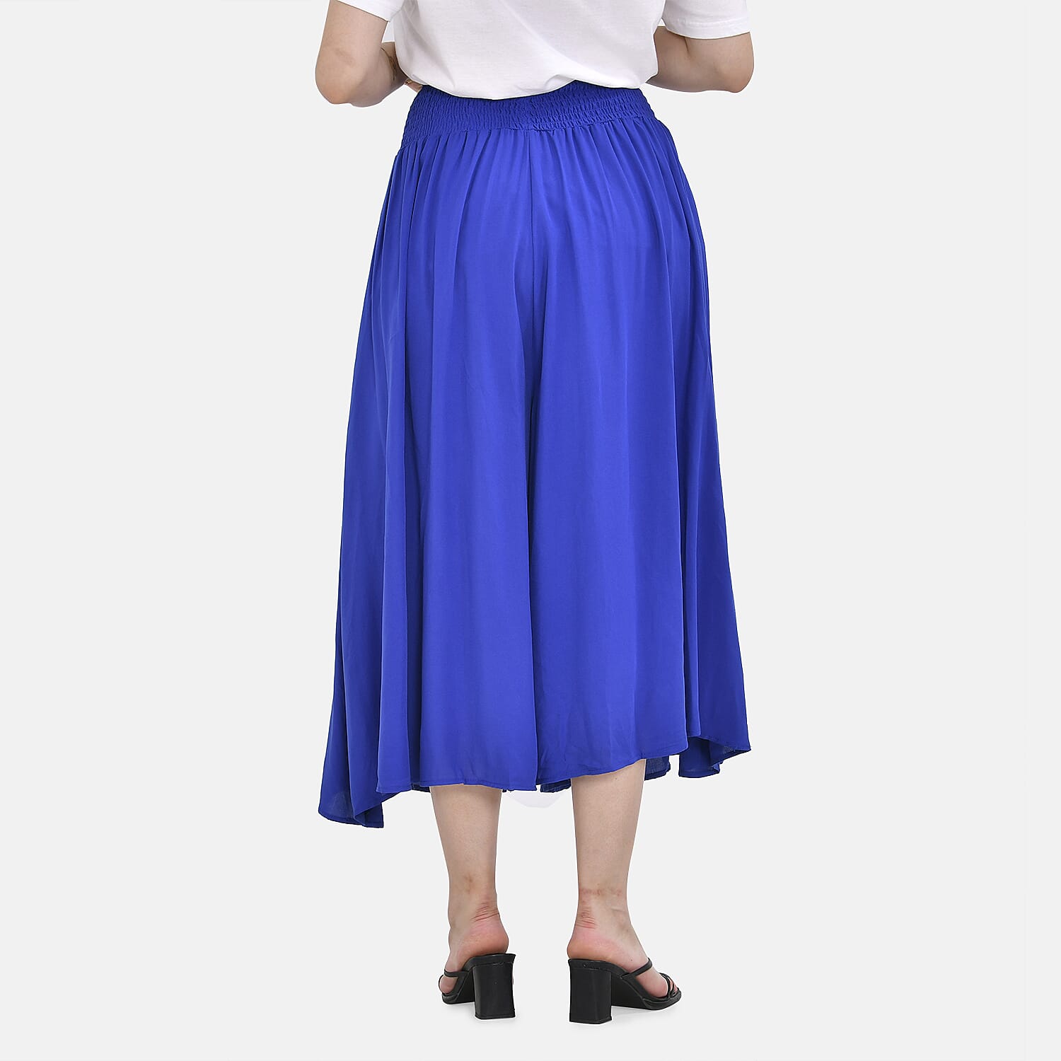 Tamsy 100% Viscose Smocked Waist Culottes (One Size 8-18) - Blue