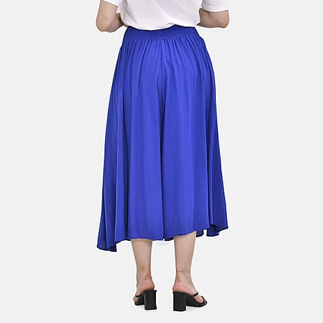 Tamsy 100% Viscose Smocked Waist Culottes (One Size 8-18) - Blue