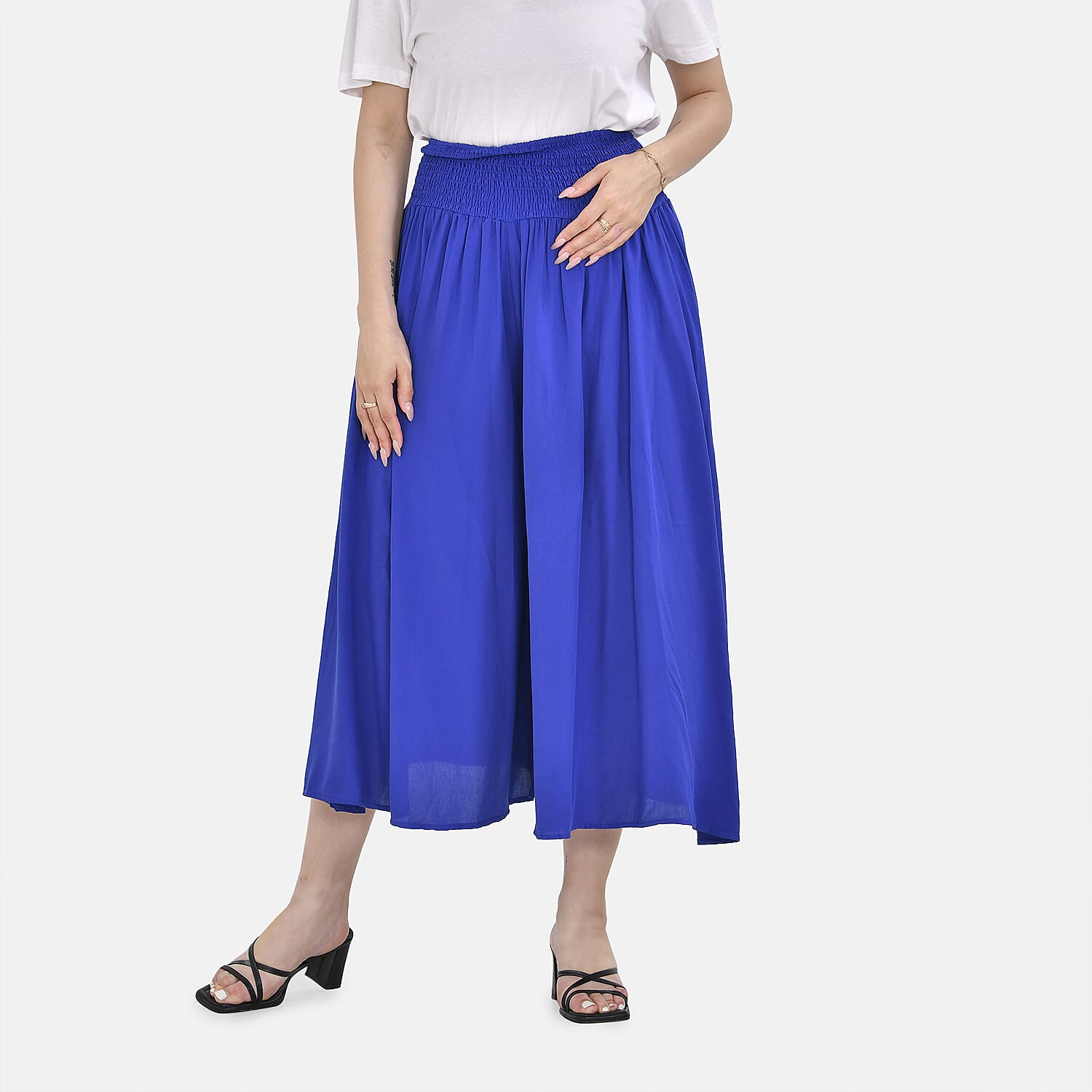 Tamsy 100% Viscose Smocked Waist Culottes (One Size 8-18) - Blue