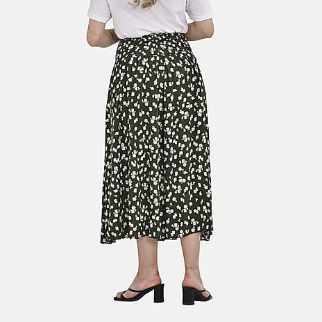 Tamsy 100% Viscose Floral Printed Smocked Waist Culottes (One Size 8-18) - Green
