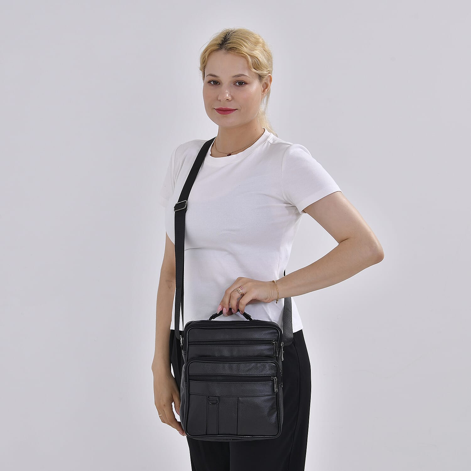 Genuine leather Convertible Flap Crossbody Bag (Size 23x10x28 cm) - Black