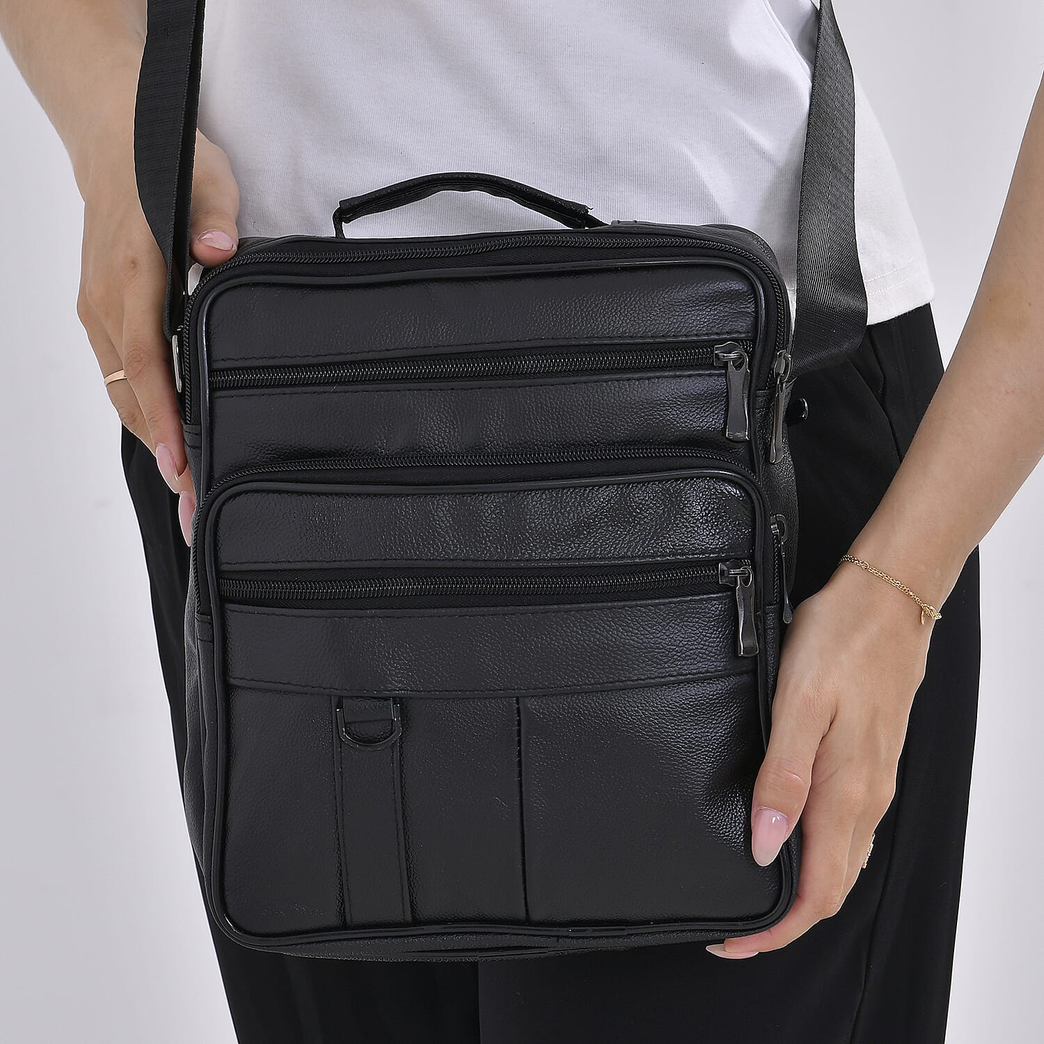 Genuine leather Convertible Flap Crossbody Bag (Size 23x10x28 cm) - Black