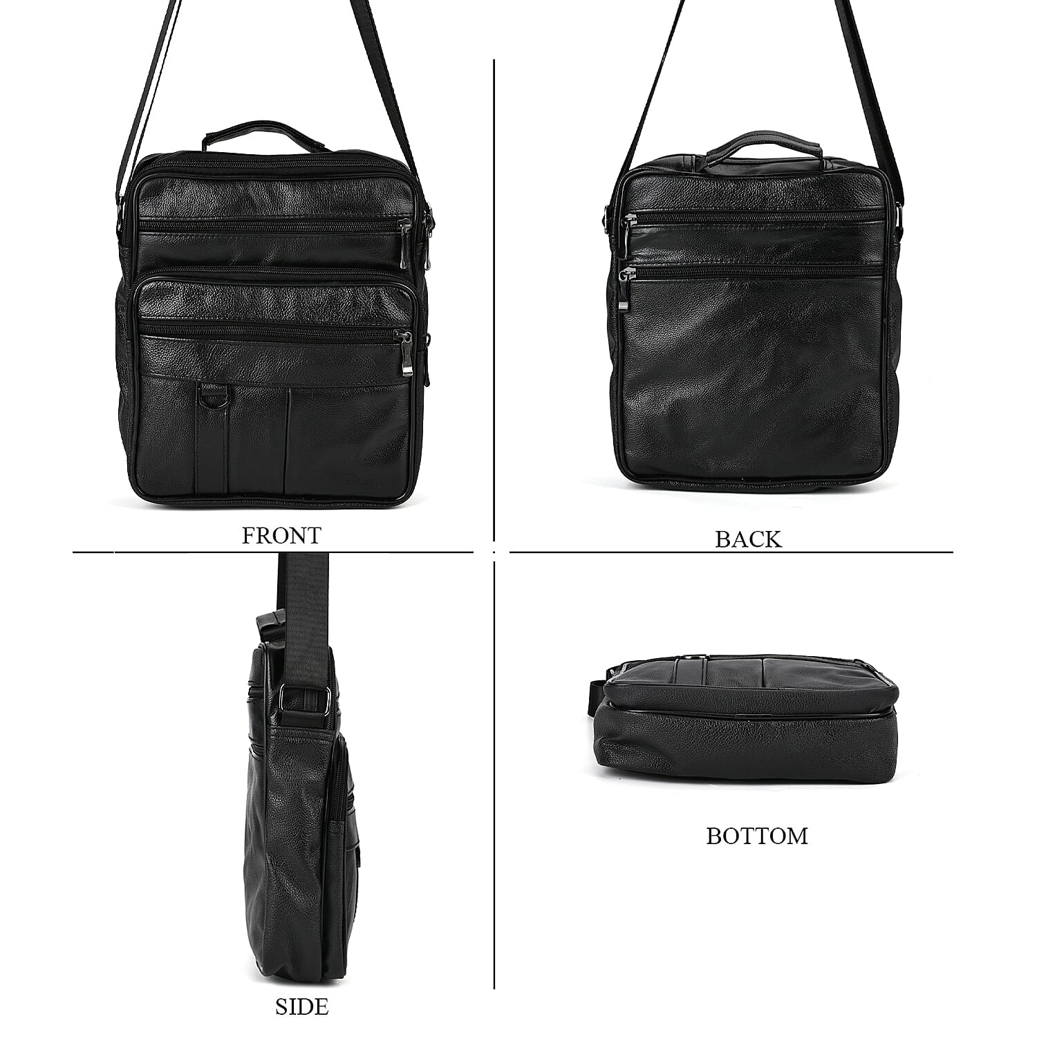 Genuine leather Convertible Flap Crossbody Bag (Size 23x10x28 cm) - Black