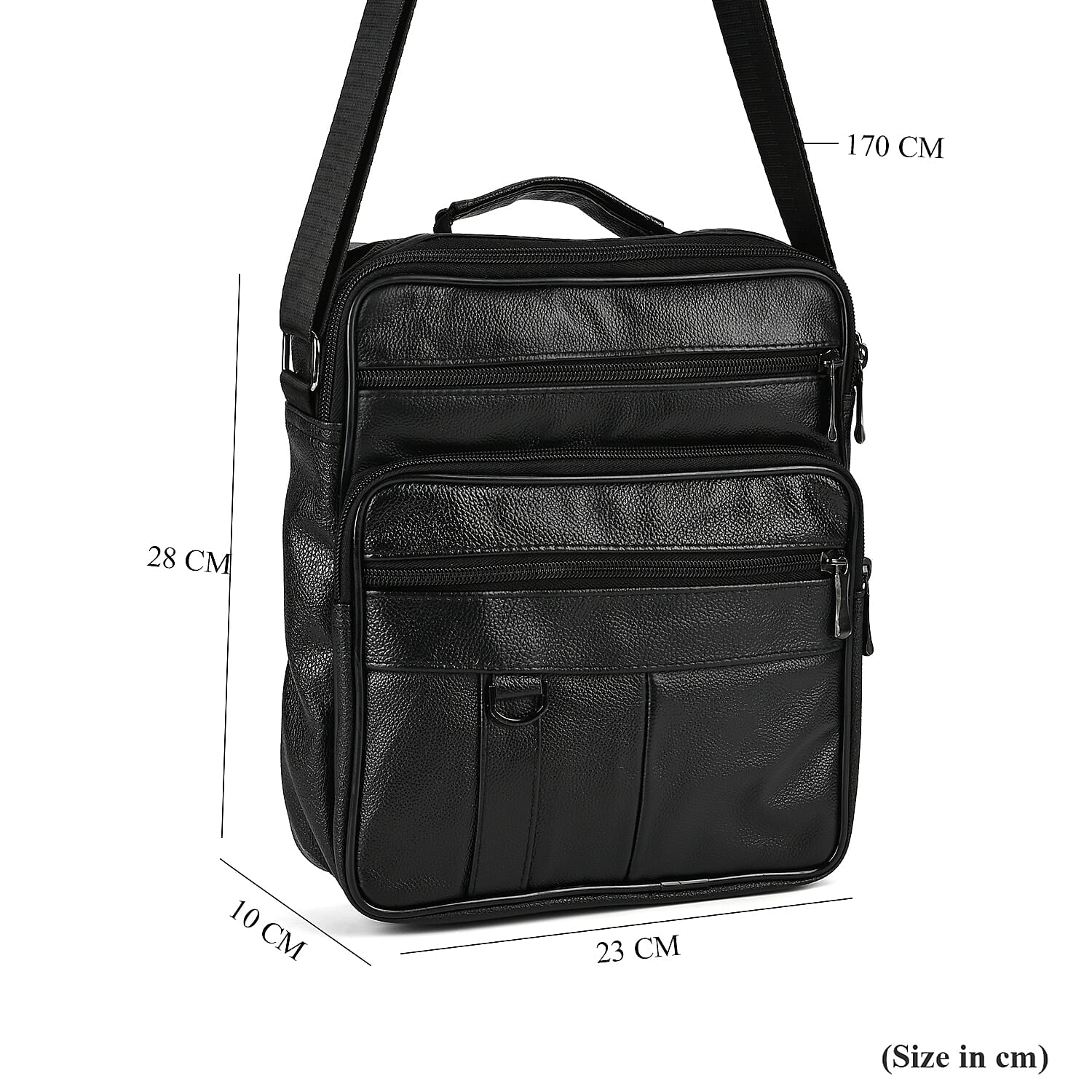 Genuine leather Convertible Flap Crossbody Bag (Size 23x10x28 cm) - Black