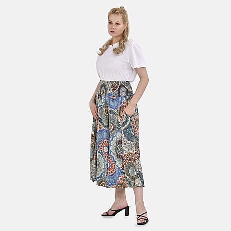 Tamsy 100% Viscose Kaleidoscope Printed Smocked Waist Culottes (One Size 8-18) - Multi