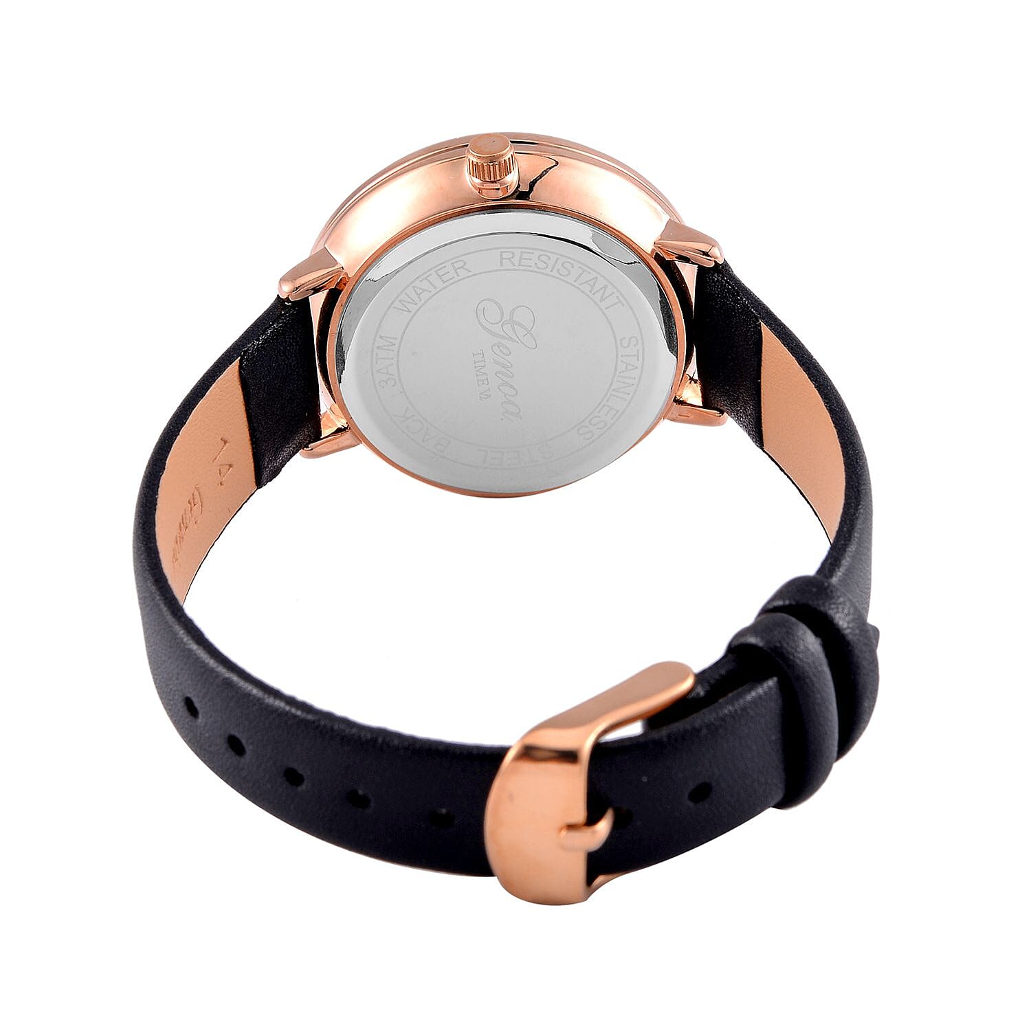 GENOA TIME V2 Japan Movt. 3 ATM Water Resistant Cat Pattern Watch with Black Leather Strap