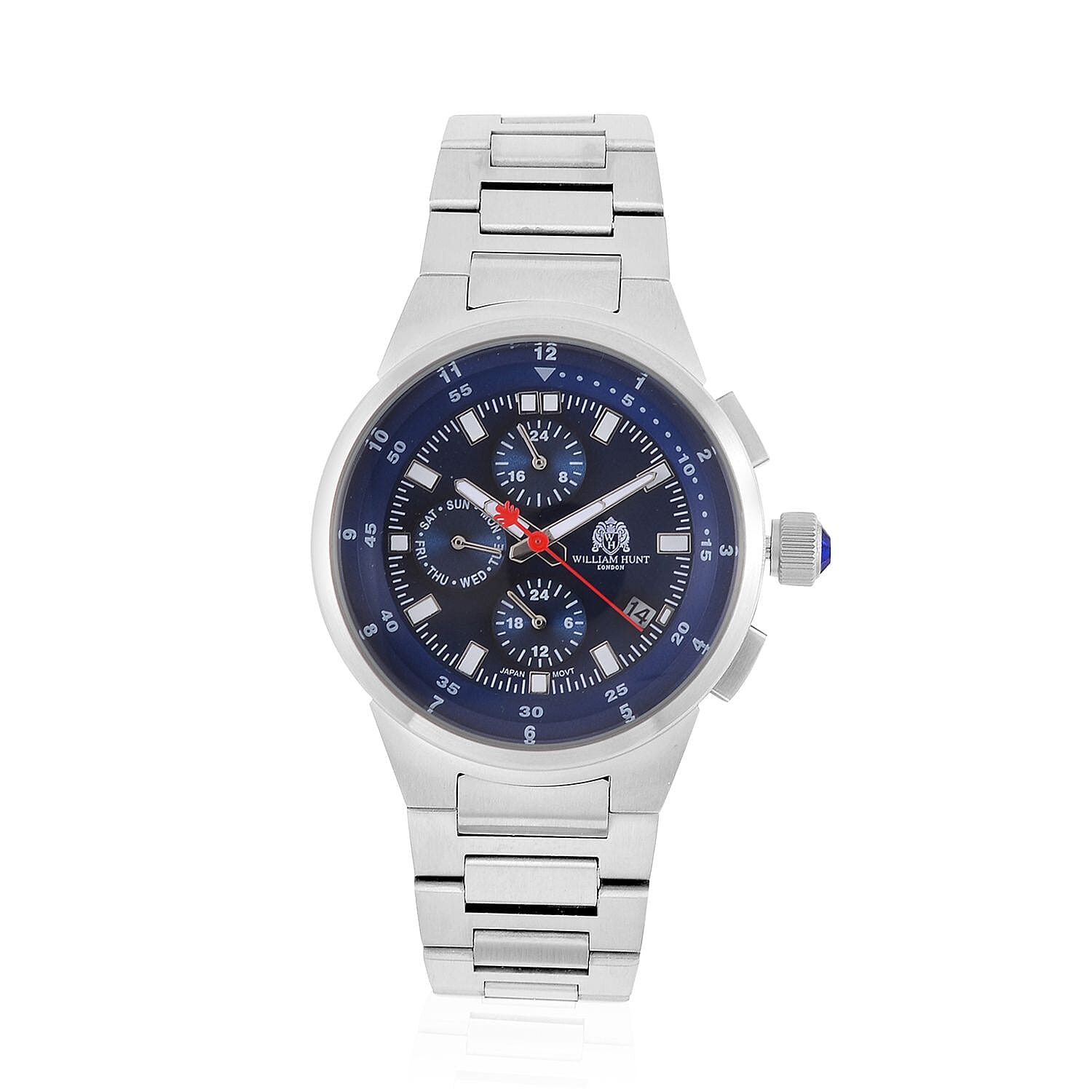 Blue-Crystal-Watch-Pure-White-Stainless-Steel-0-03-ct-0-030-Ct