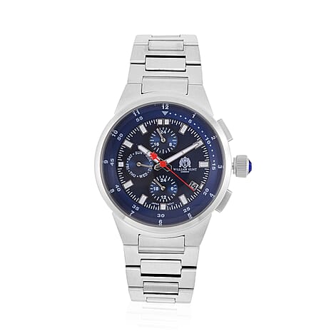 William Hunt Blue Dial 5 ATM WR Watch With Silver Stainless Steel Chain Strap