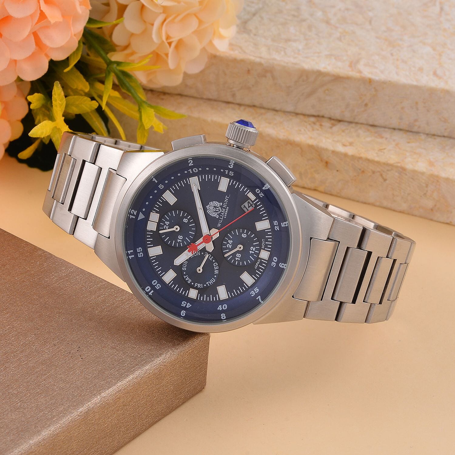 William Hunt Blue Dial 5 ATM Water Resistant Watch With Presentation Box