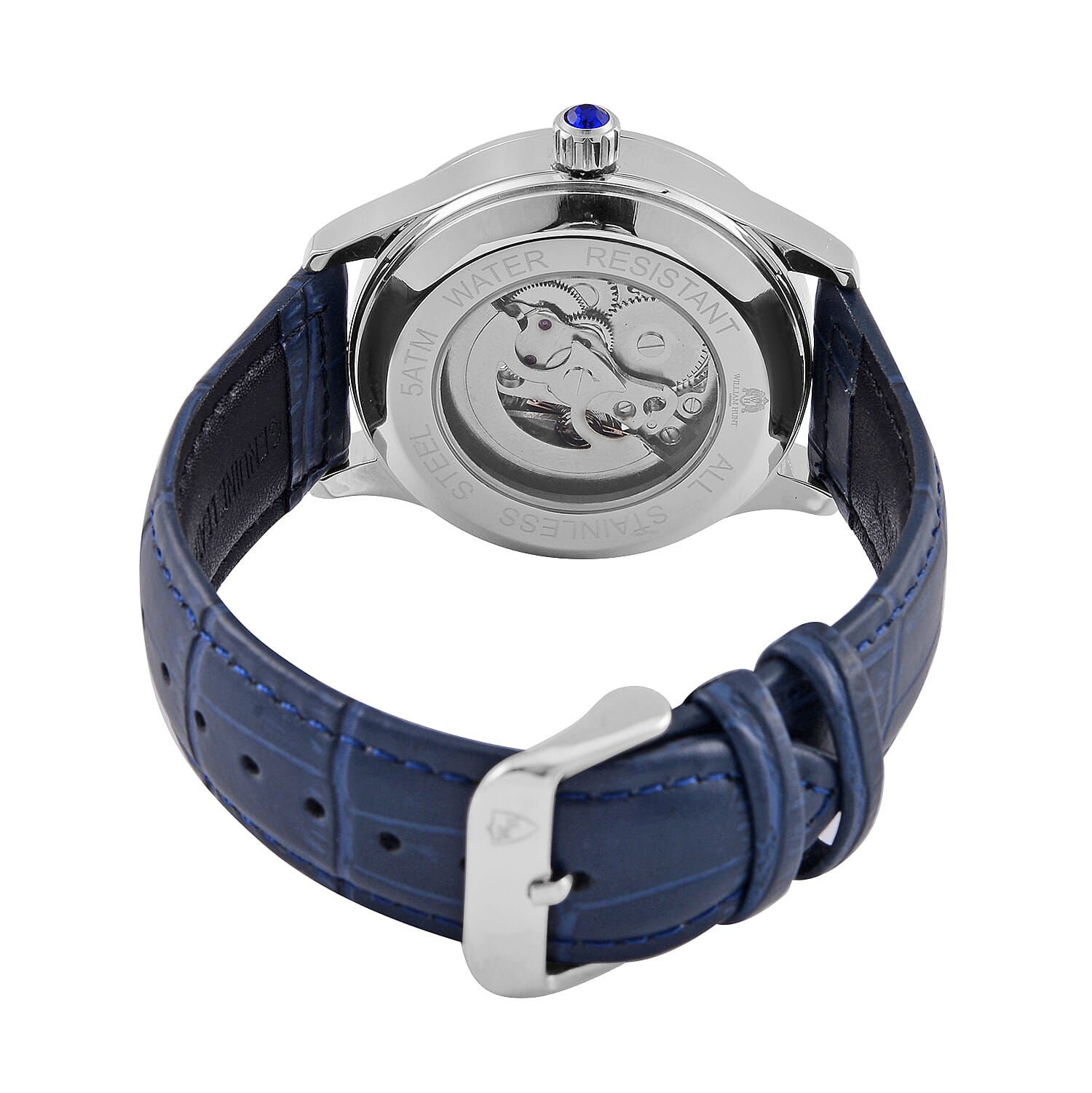  WILLIAM HUNT 5 ATM Water Resistant Automatic Movt. Watch in Silver Tone with Black Leather Strap