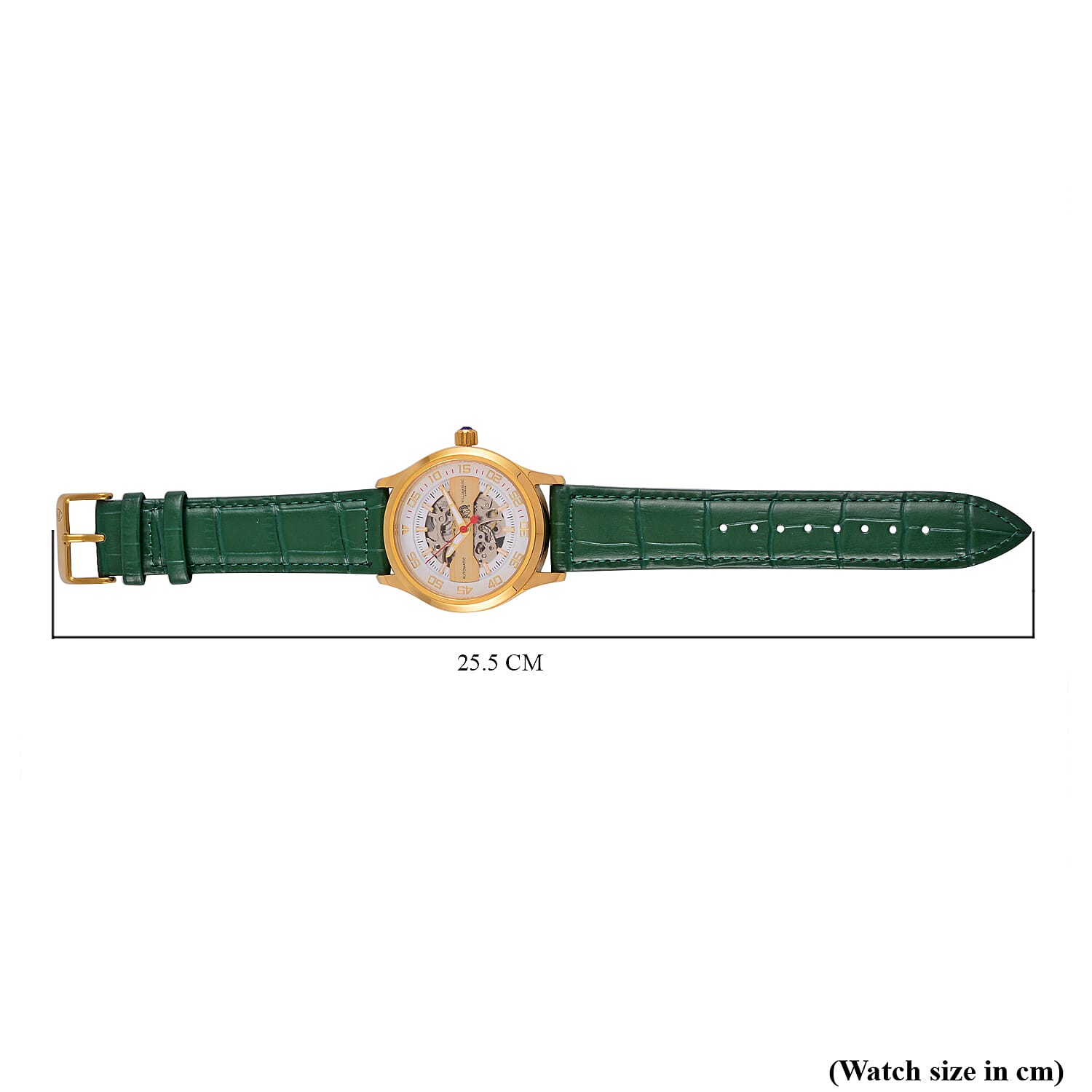 WILLIAM HUNT 5 ATM Water Resistant Automatic Movt. Watch in Gold Tone with Green Leather Strap WILLIAM HUNT 5 ATM Water Resistant Automatic Movt. Watch in Gold Tone with Green Leather Strap