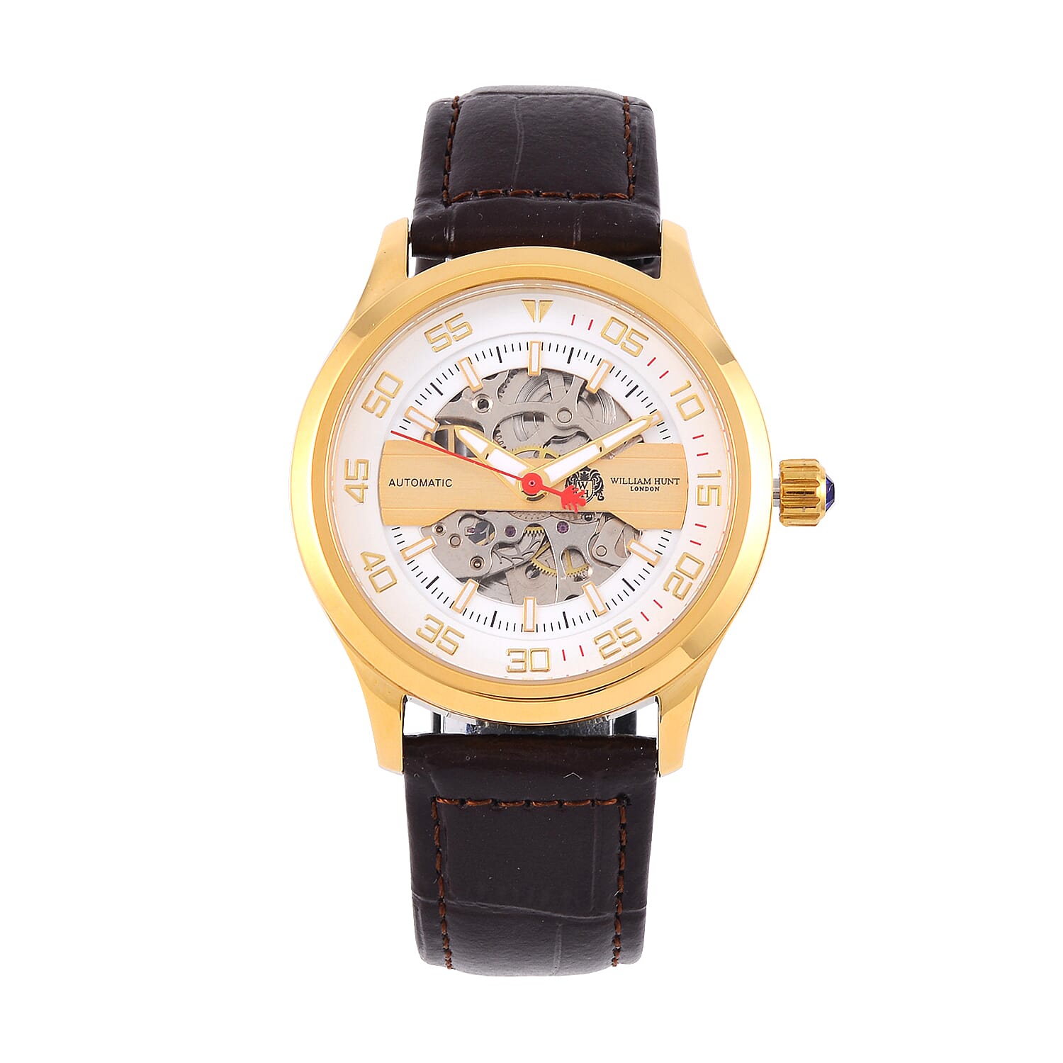 William Hunt Automatic Movt. 5ATM Water Resistant Watch with Brown Leather Strap