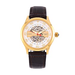 WILLIAM HUNT 5 ATM Water Resistant Automatic Movt. Watch in Gold Tone with Green Leather Strap