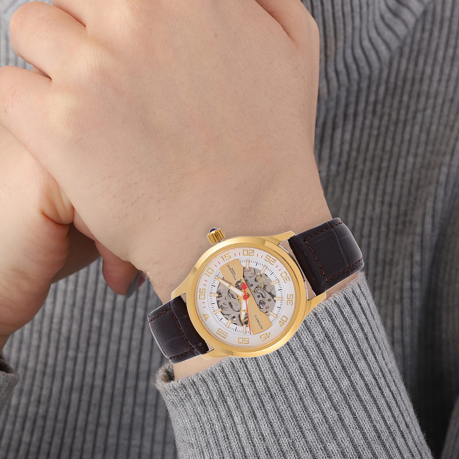 William Hunt Automatic Movt. 5ATM Water Resistant Watch with Brown Leather Strap