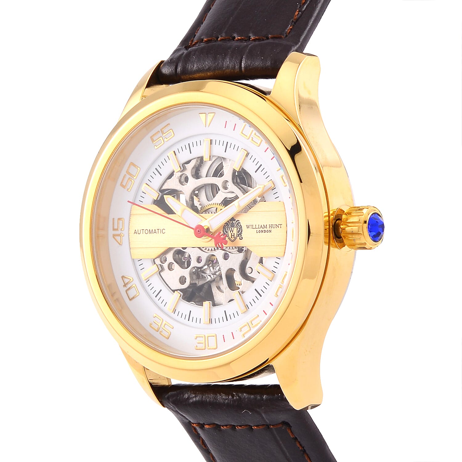 William Hunt Automatic Movt. 5ATM Water Resistant Watch with Brown Leather Strap