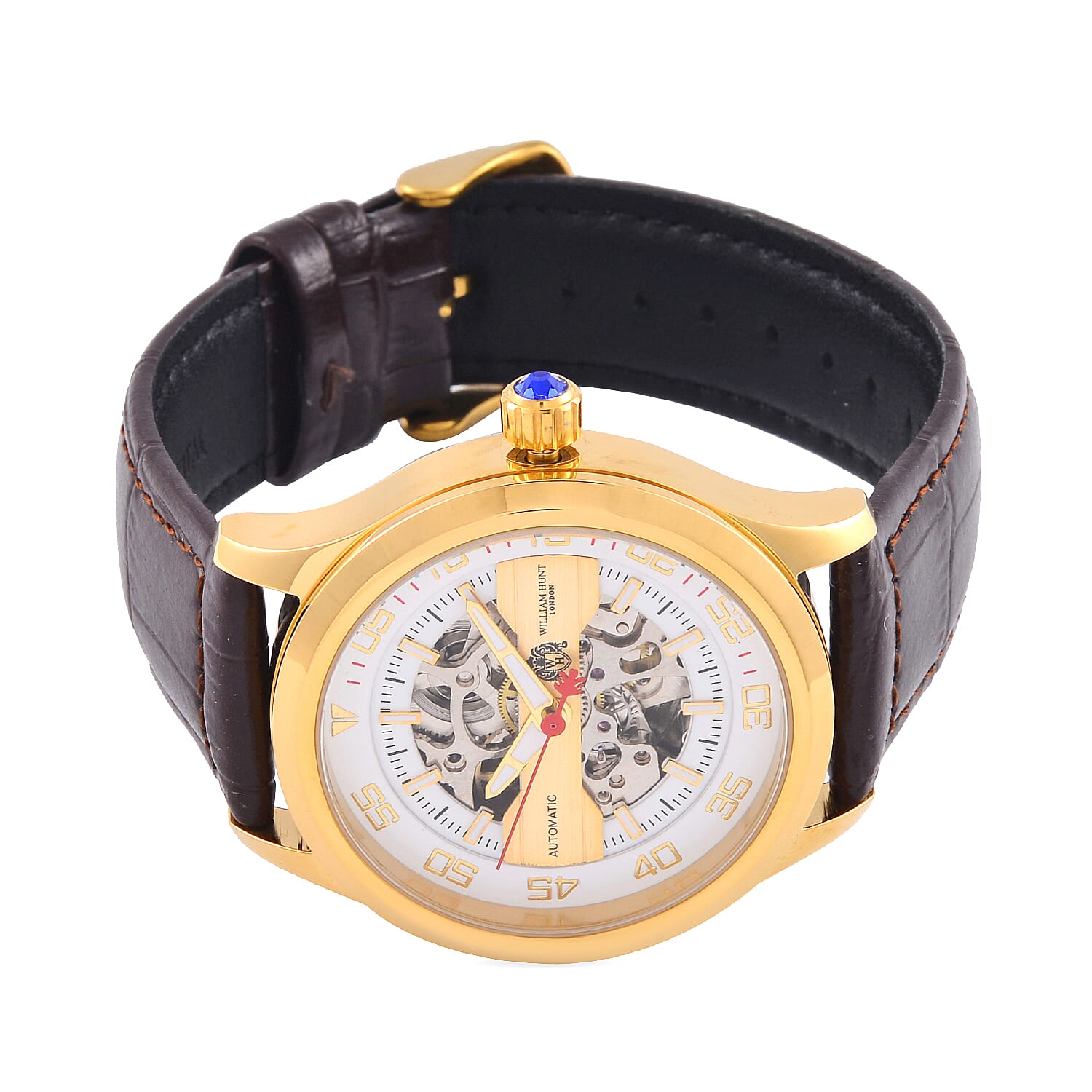 William Hunt Automatic Movt. 5ATM Water Resistant Watch with Brown Leather Strap