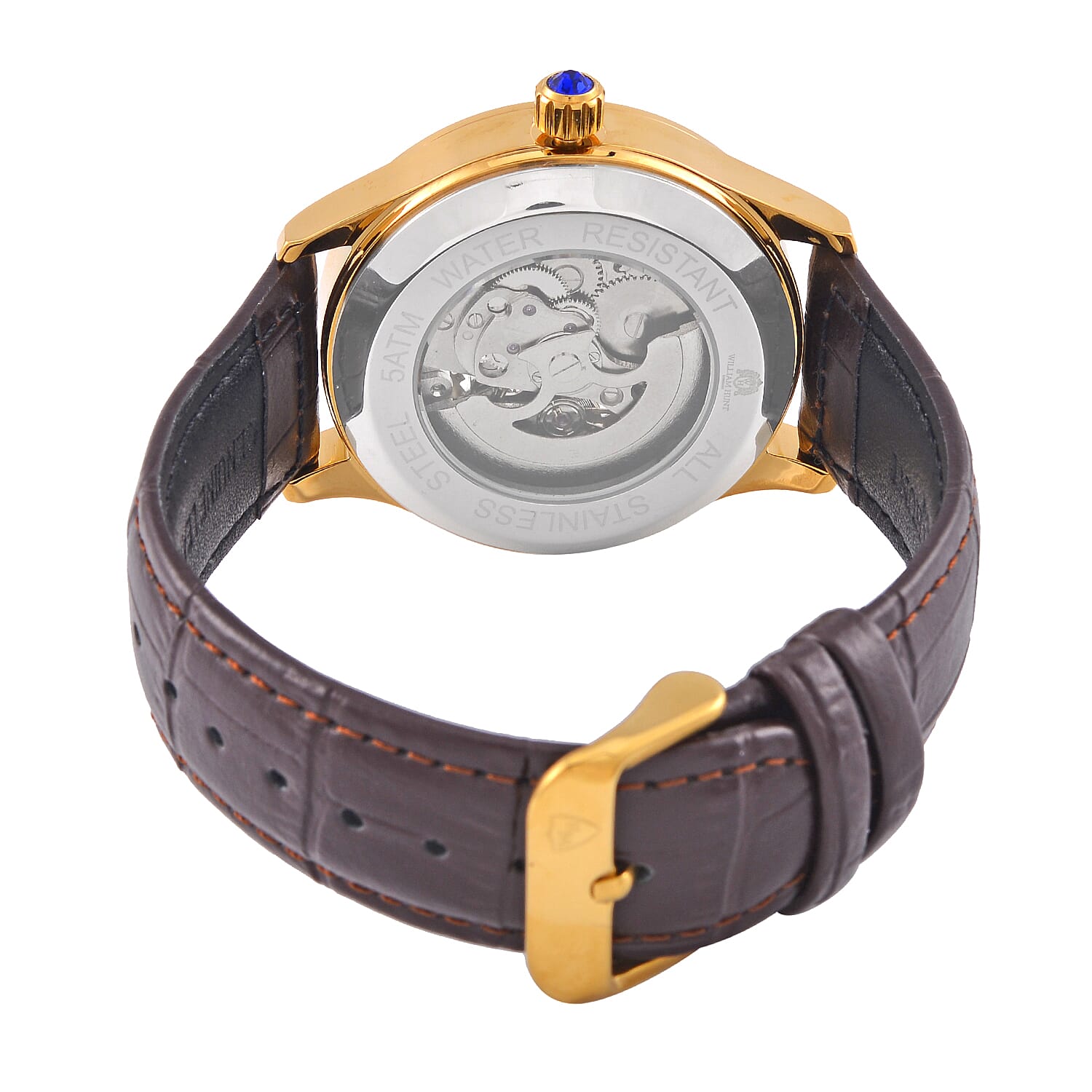William Hunt Automatic Movt. 5ATM Water Resistant Watch with Brown Leather Strap