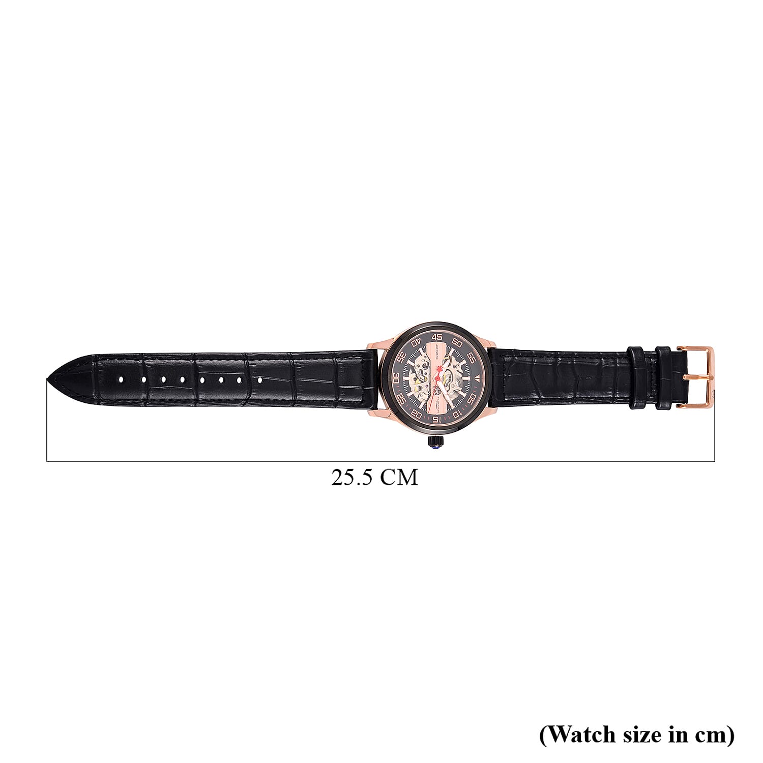 WILLIAM HUNT 5 ATM Water Resistant Automatic Movt. Watch in Rose Gold Tone with Black Leather Strap
