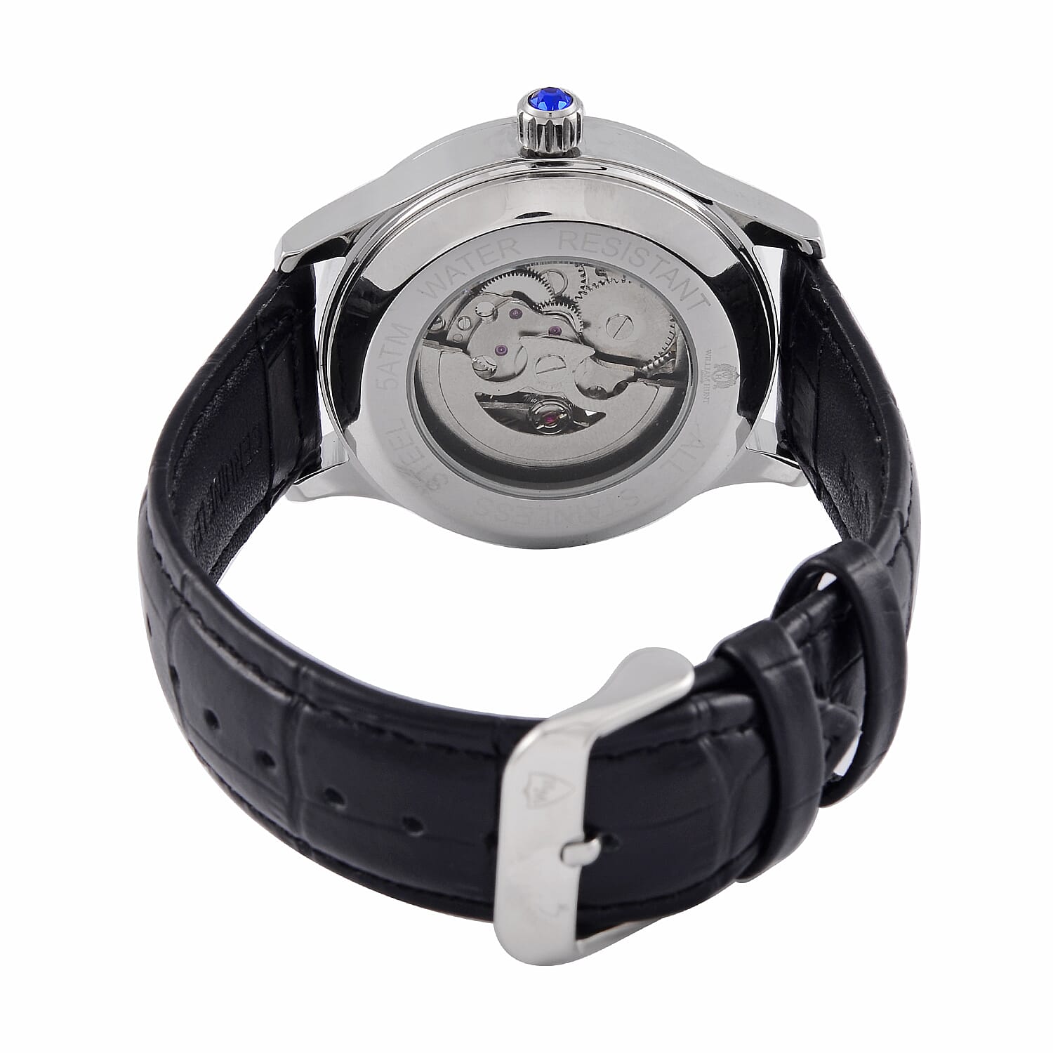 WILLIAM HUNT 5 ATM Water Resistant Automatic Movt. Watch in Silver Tone with Black Leather Strap