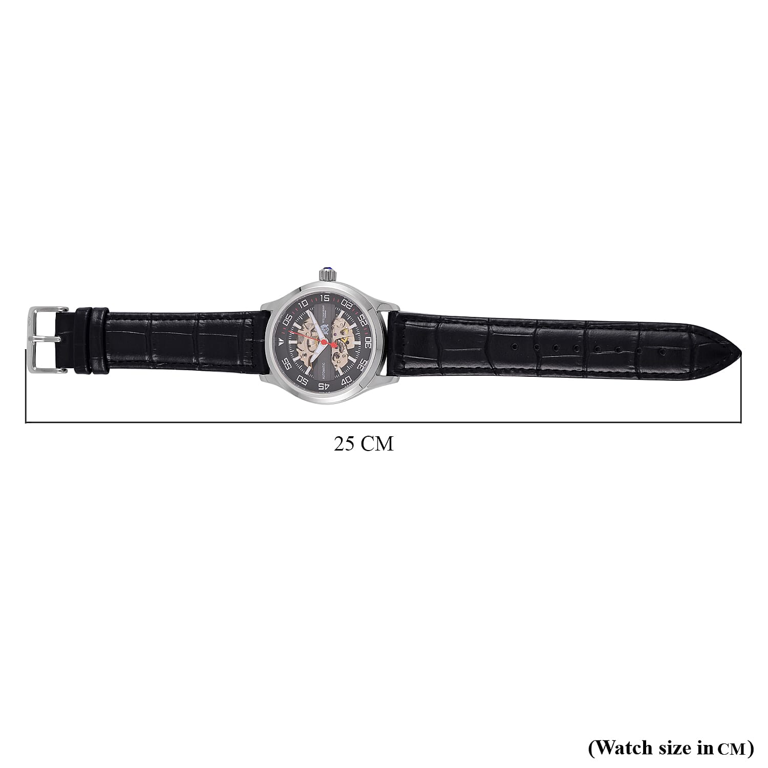 WILLIAM HUNT 5 ATM Water Resistant Automatic Movt. Watch in Silver Tone with Black Leather Strap