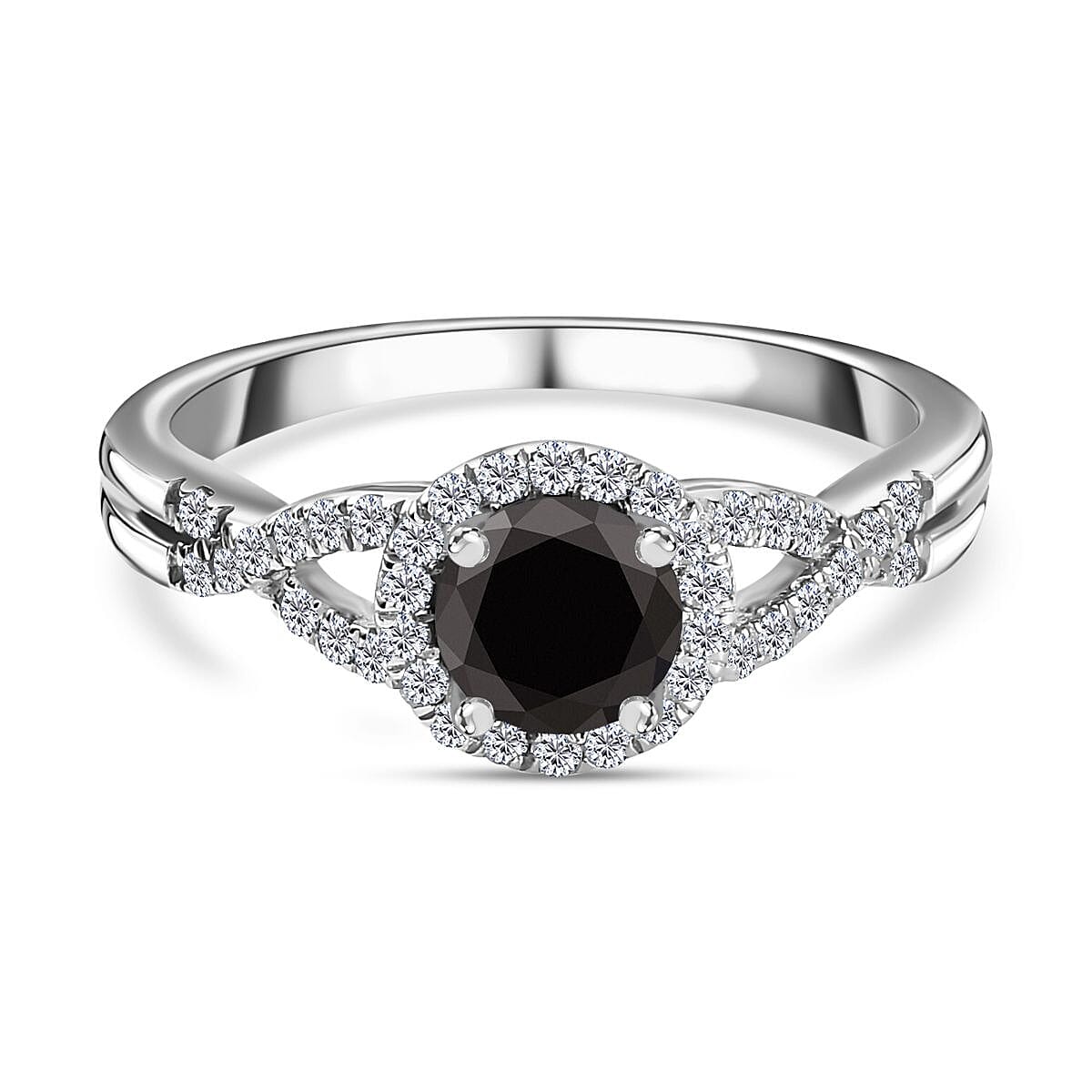 New York Close Out - Natural Black Diamond and White Diamond Ring in Platinum Overlay Sterling Silver 1.00 Ct.