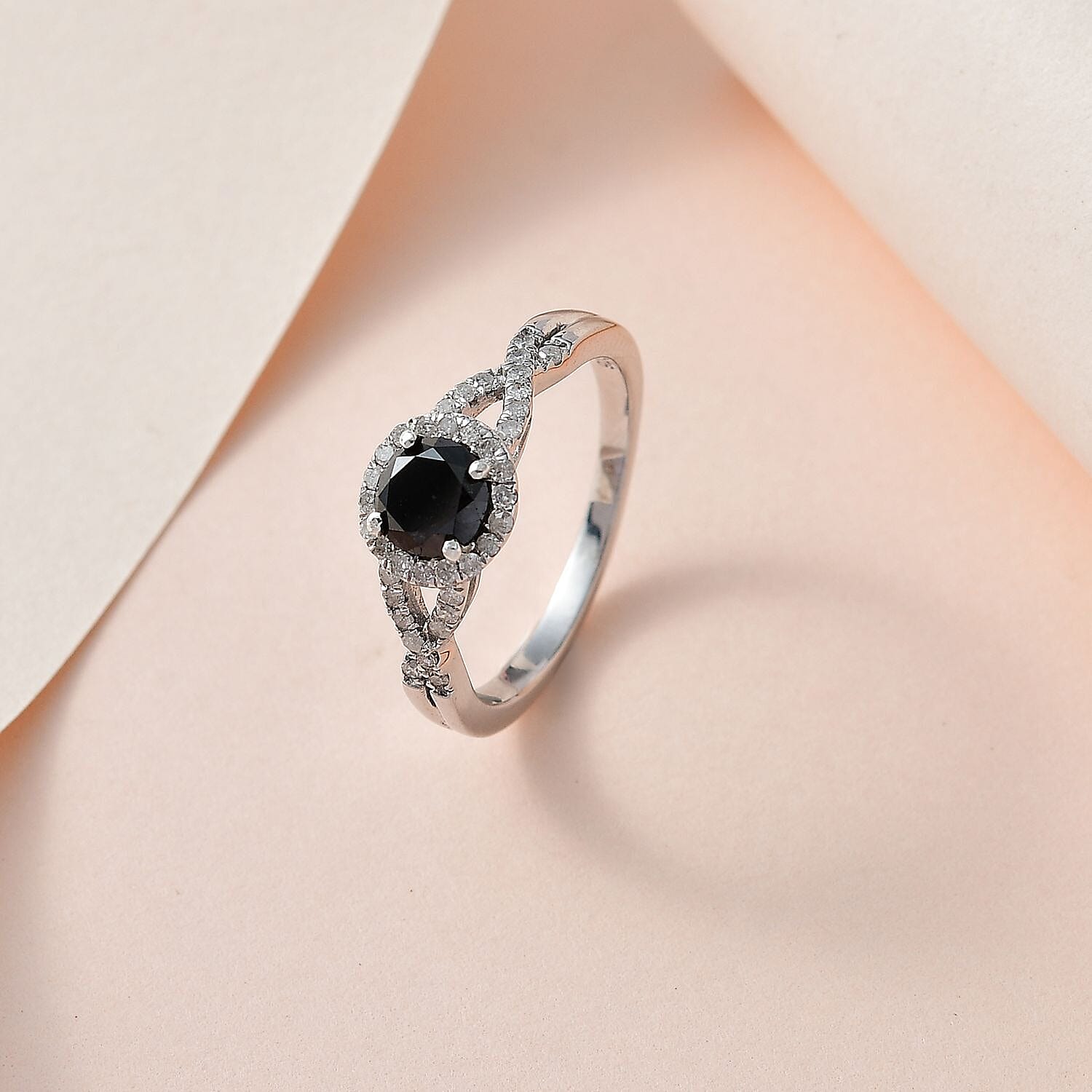 New York Close Out - Natural Black Diamond and White Diamond Ring in Platinum Overlay Sterling Silver 1.00 Ct.