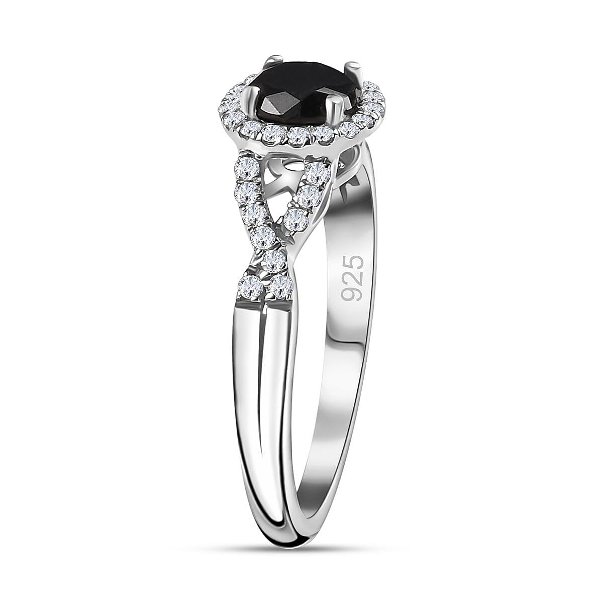 New York Close Out - Natural Black Diamond and White Diamond Ring in Platinum Overlay Sterling Silver 1.00 Ct.