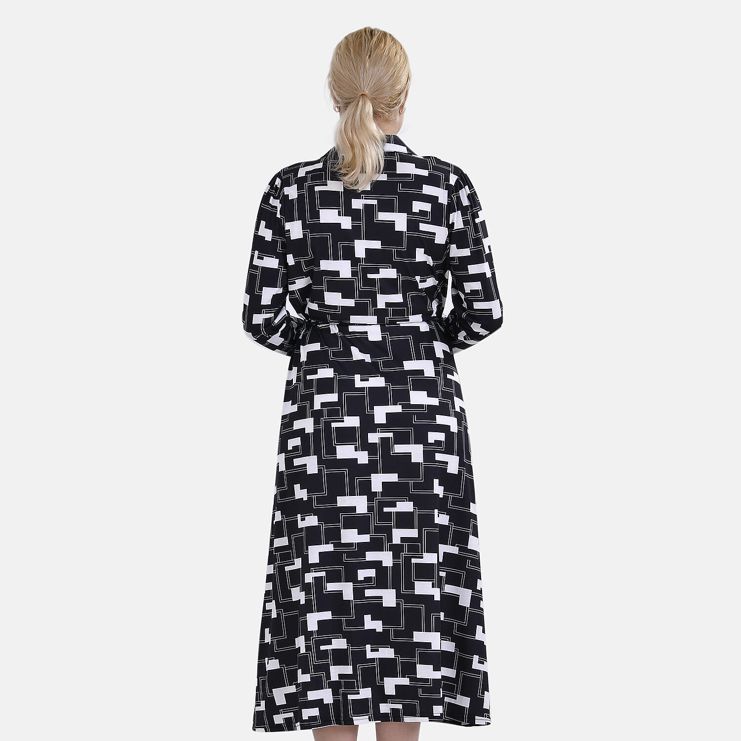 La Marey Geometric Pattern Jersey Waistband Midi Dress (Size S) - Black & White