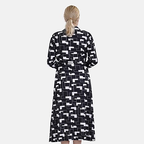 La Marey Geometric Pattern Jersey Waistband Midi Dress (Size XXL) - Black - White