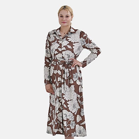 La Marey Floral Dress (Size M 12 TO 14) - Brown
