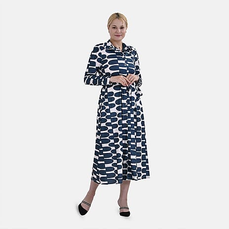 La Marey Half-Oval Pattern Jersey Waistband Midi Dress (Size XXL) - Green - White